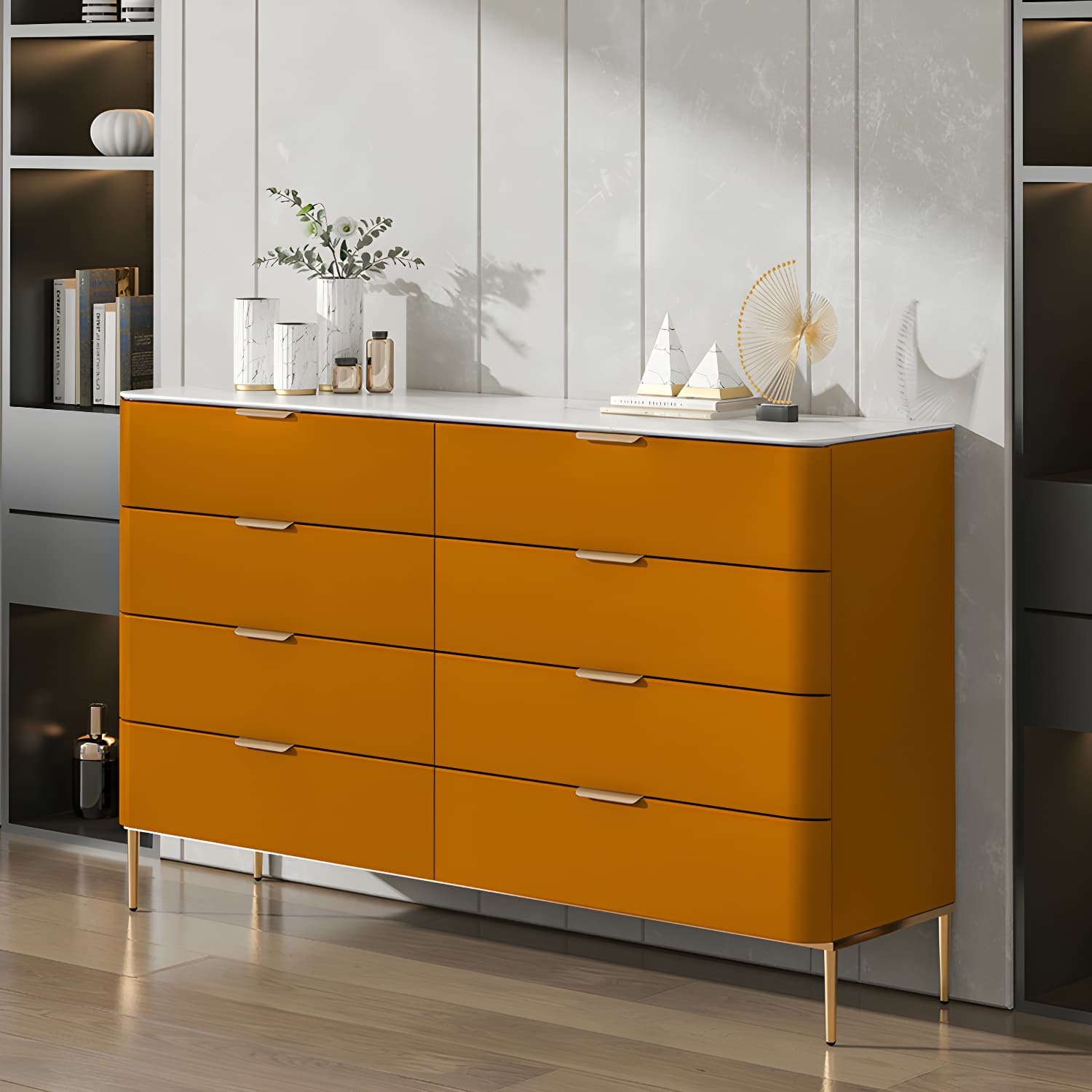 Modern Faux Leather Double Dresser with Solid Wood and Gold Accent Handles - image 14