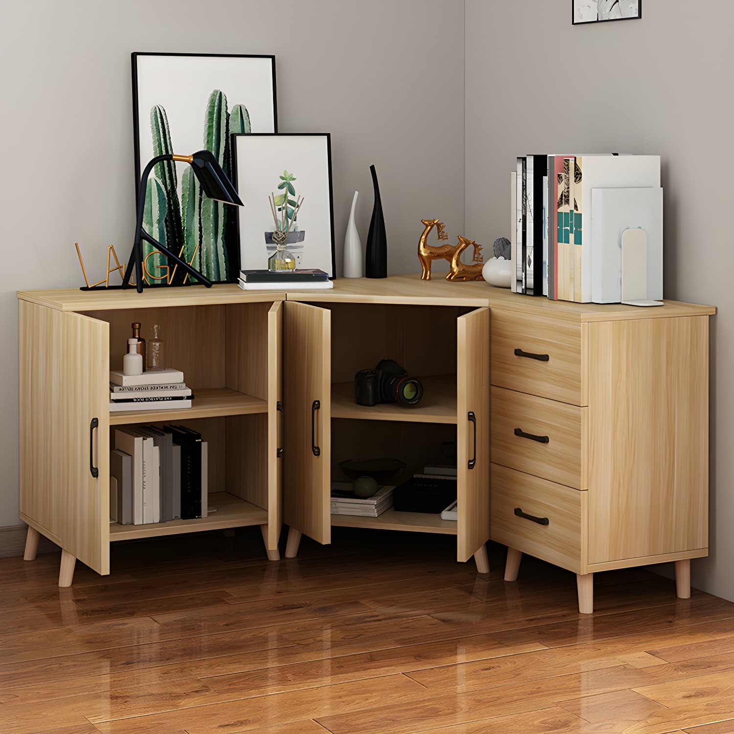 Bar Pulls Contemporary Manufactured Wood with Shelves Corner Accent Cabinet thumbnail 8