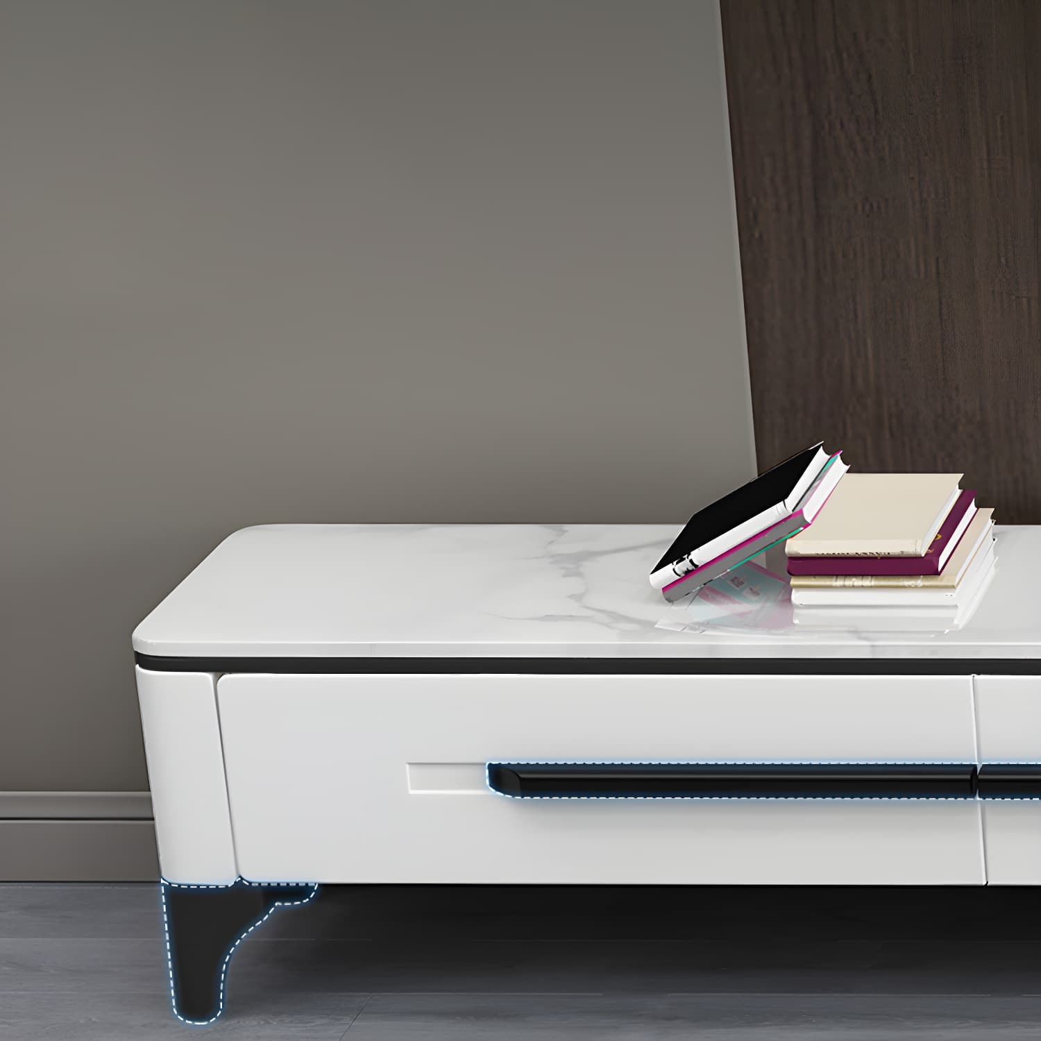 2 Drawers TV Console Modern Stone Media Console with Splayed Wooden Legs thumbnail 10