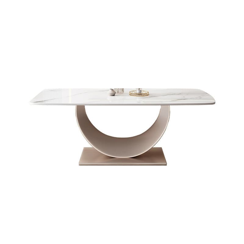 Contemporary Stone Top Dining Table with Metal Pedestal Base thumbnail 8