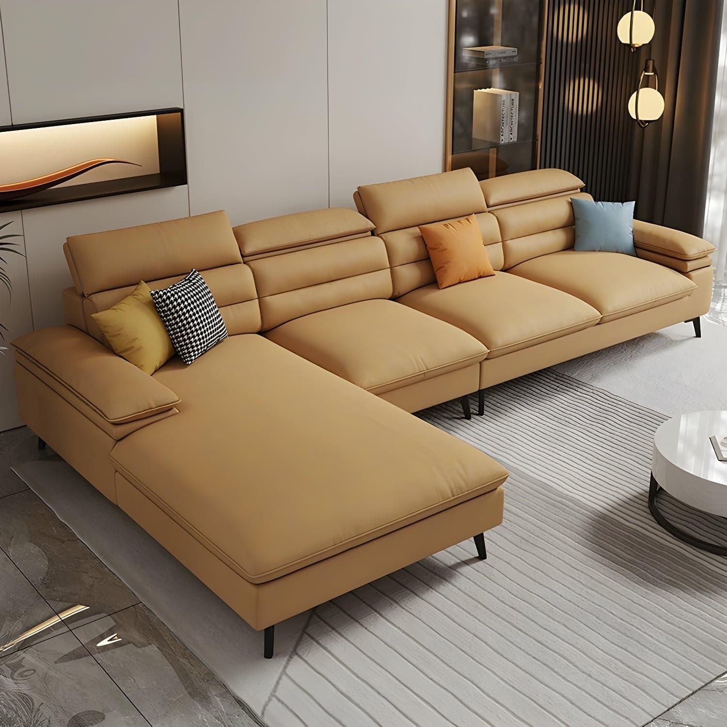 Modern L-Shape Sofa Chaise in Tech Cloth with Stationary Design and 3 Piece Set thumbnail 11
