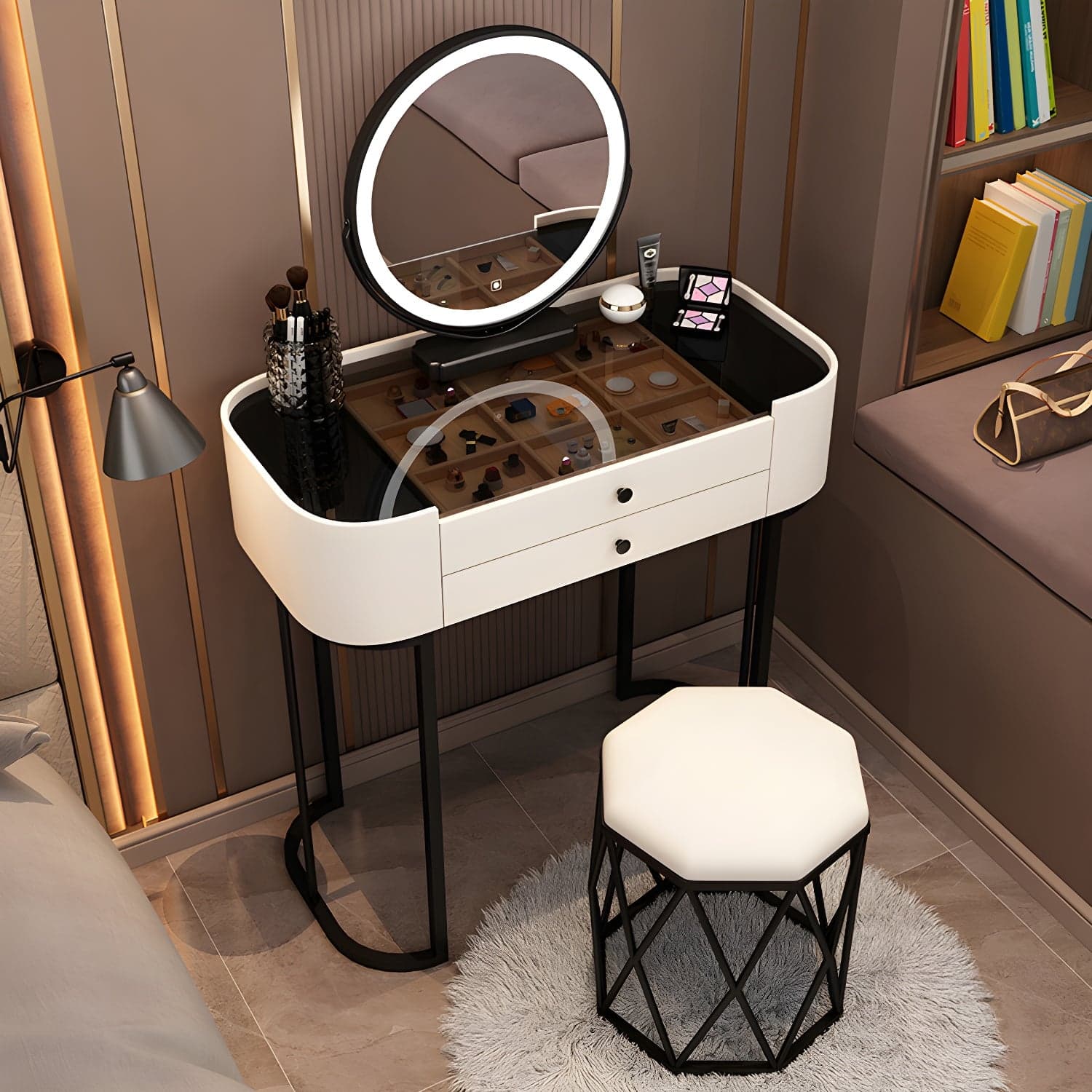 Glam Glass Vanity Dressing Table Bedroom Make-up Vanity with Drawer thumbnail 4