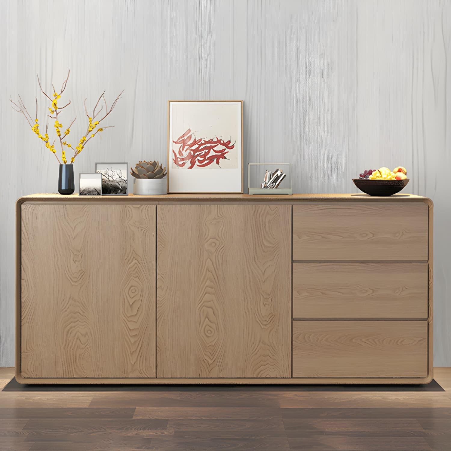 Modern Wood Buffet Sideboard Cabinet with 2 Doors and 3 Drawers thumbnail 10