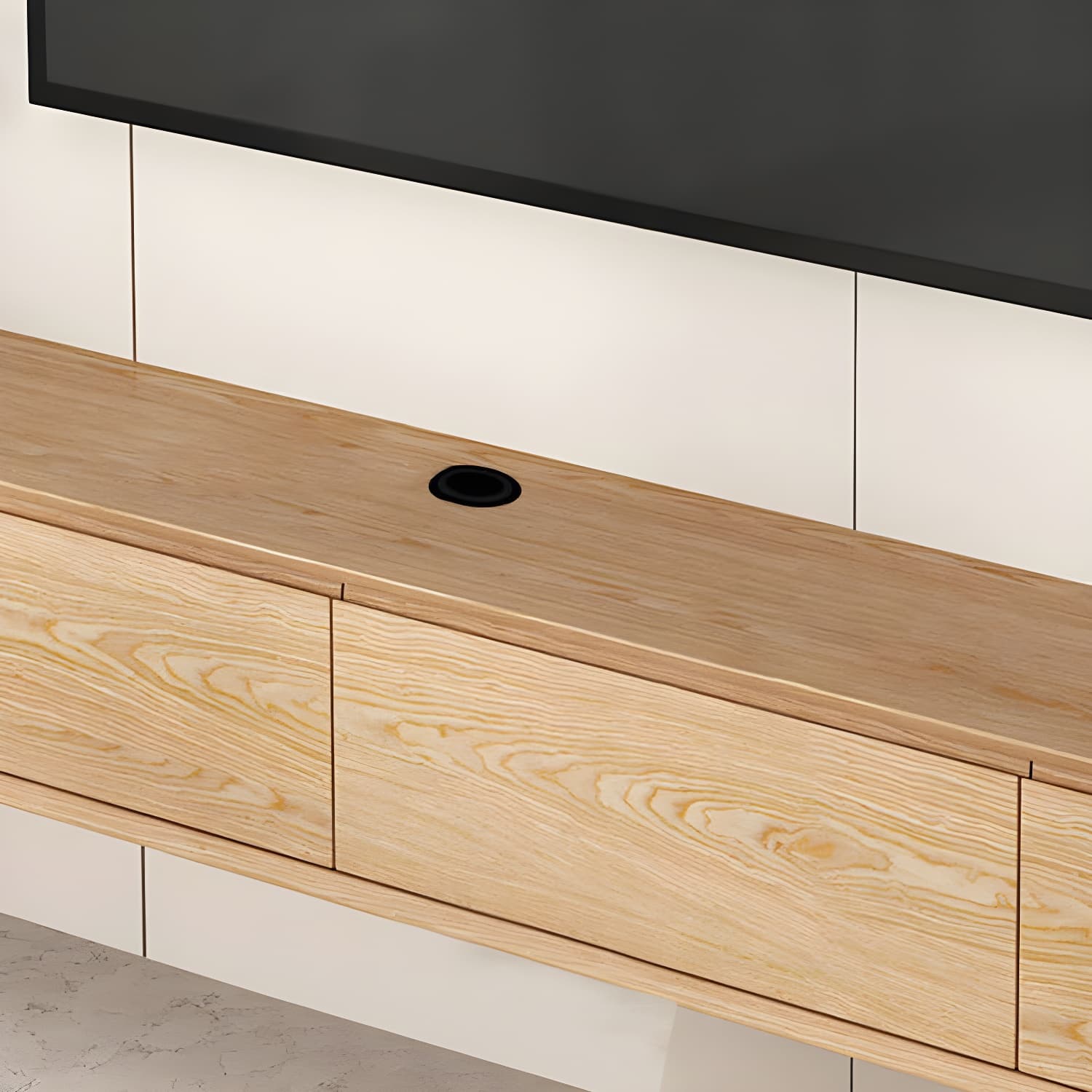 Contemporary Wood Media Console TV Stand in Natural with Drawers thumbnail 6