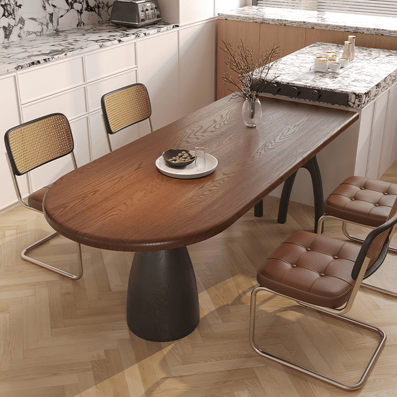 Dining Table Set with Asymmetrical Shape, Wood Slab Top, and Three Legs thumbnail 5