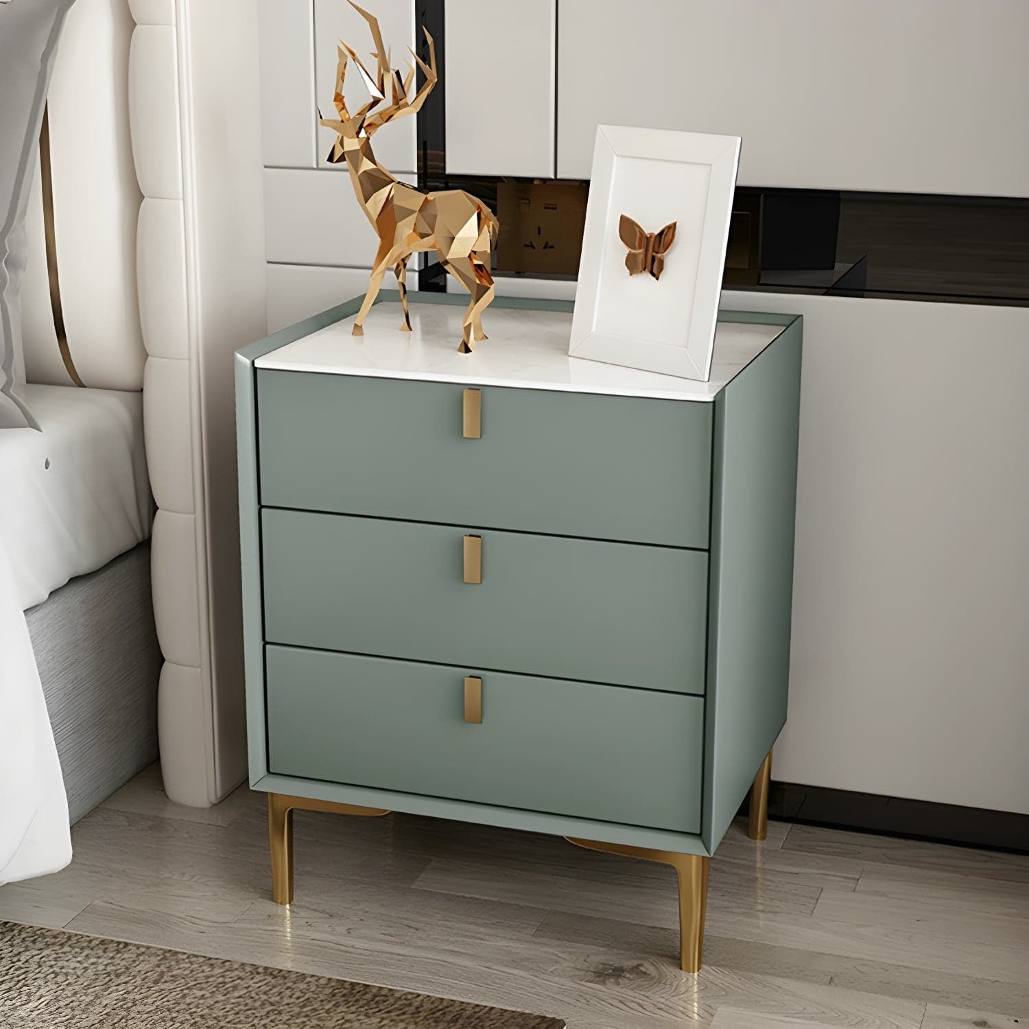Glam Style Sintered Stone Top 3-Drawer Nightstand with Legs for Bedroom thumbnail 5