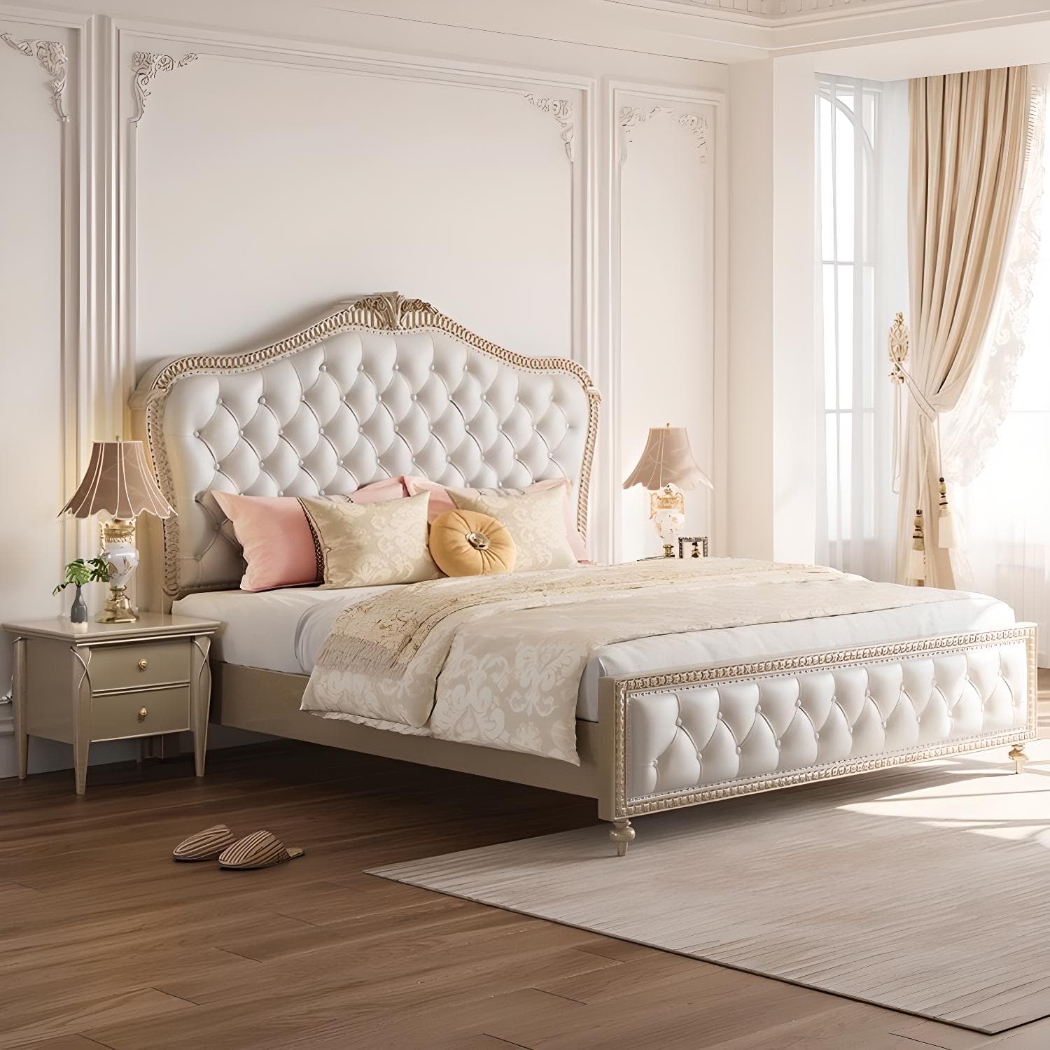 Glam Upholstered Button-tufted Standard Bed with Nailhead Trim thumbnail 1