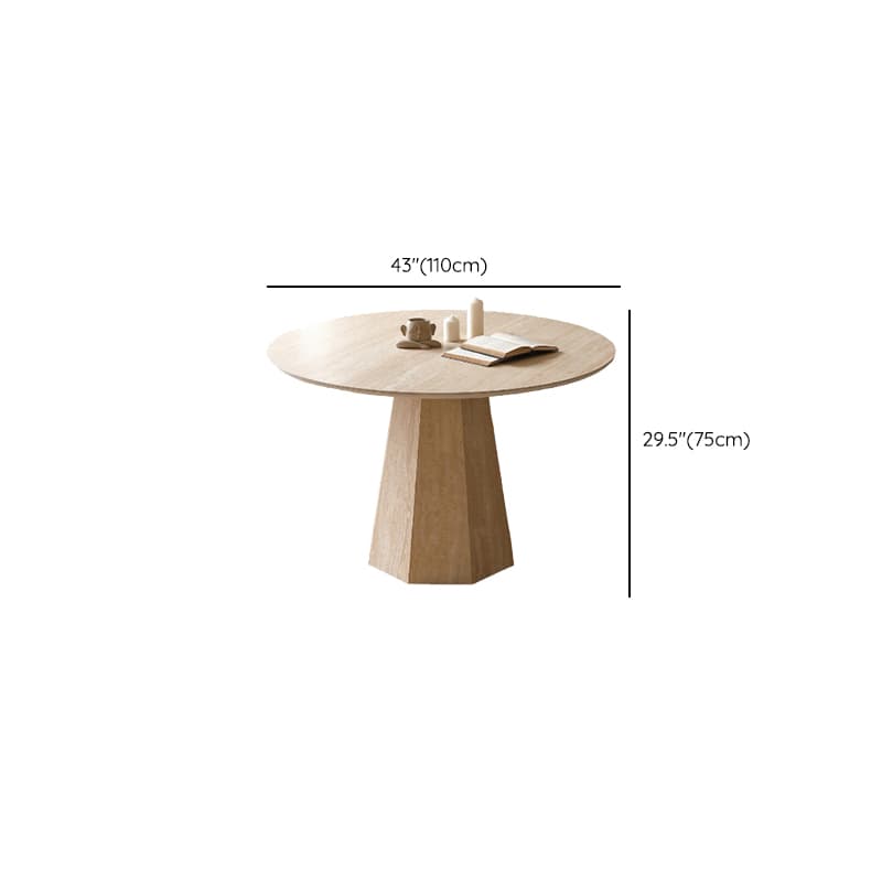 Retro Rounded Slate Dining Table Set with Stump Base, Fixed Mechanism, Unfinished Top thumbnail 7