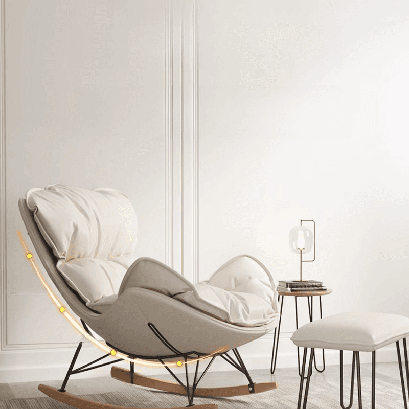 Modish Upholstered Rocking Accent Chair with Ottoman thumbnail 10