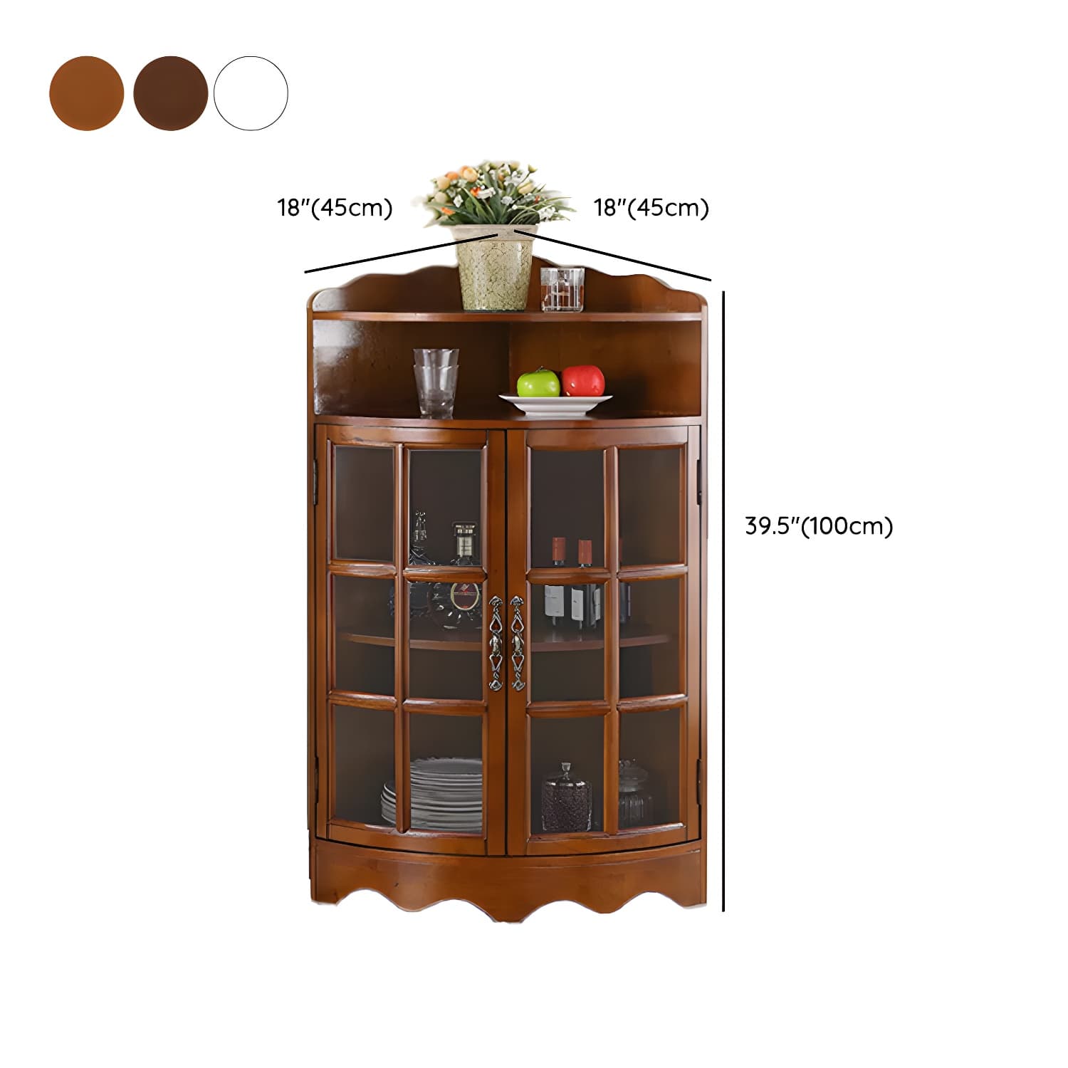 Corner Mid-Century Modern Accent Cabinet with Wood Countertop and Glass Doors thumbnail 15
