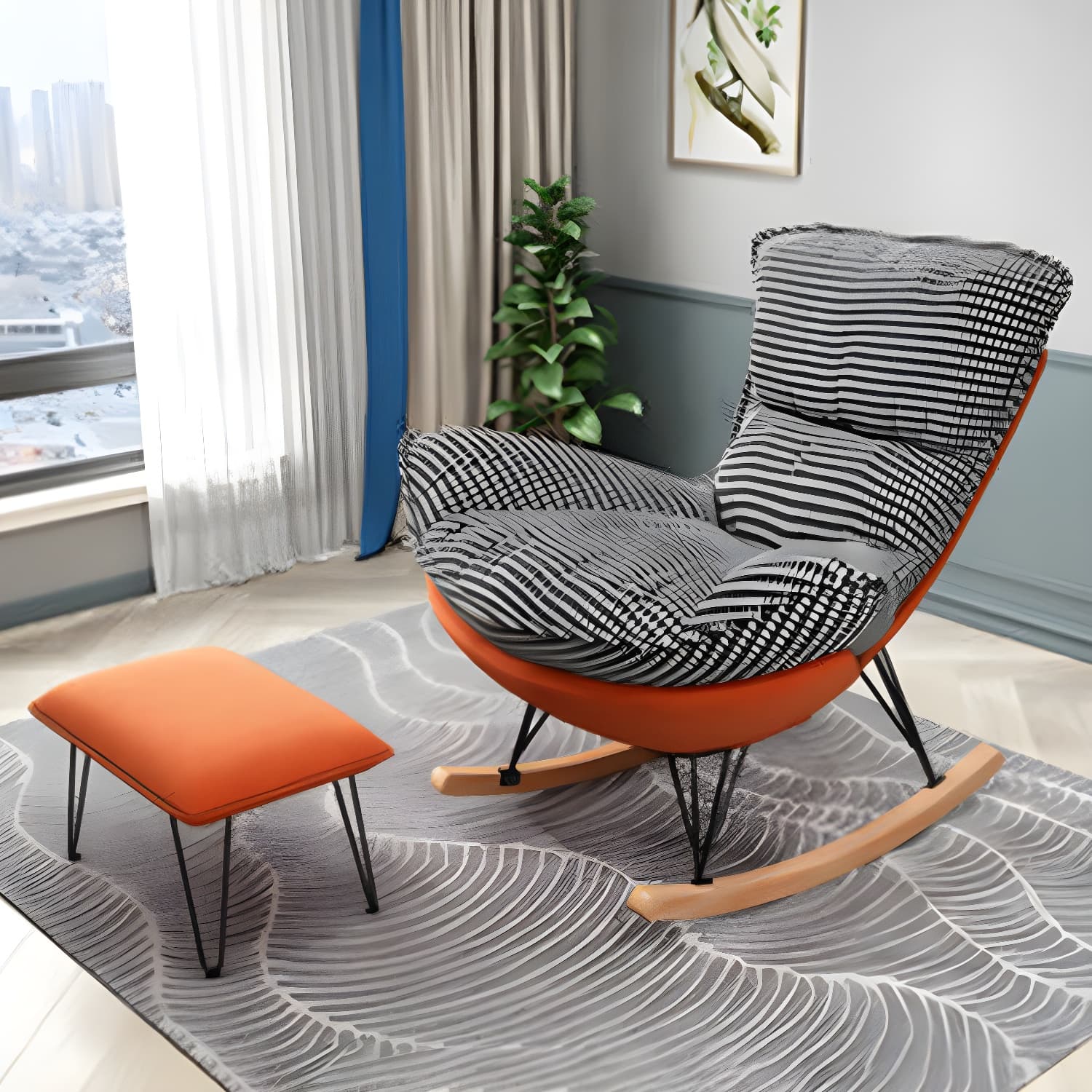 Modern Rocking Chair Metal Frame Doll Cotton Filling Cushion Wingback Rocker Chair thumbnail 8