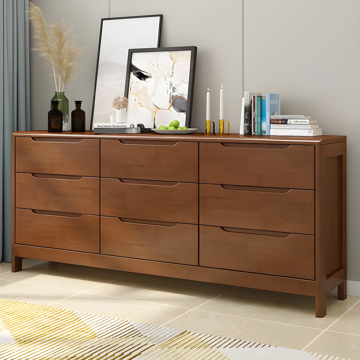 Mid-Century Modern Chest Rubberwood Squared Legs Grooves with Drawer Accent Chest thumbnail 15