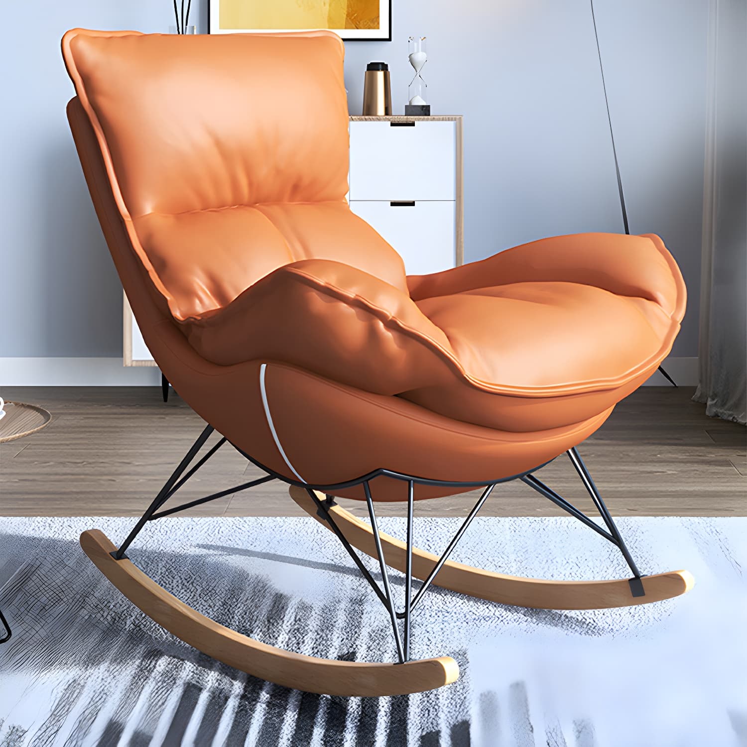 Contemporary Rocker Chair Antique Finish Rocking Chair with Ottoman thumbnail 14