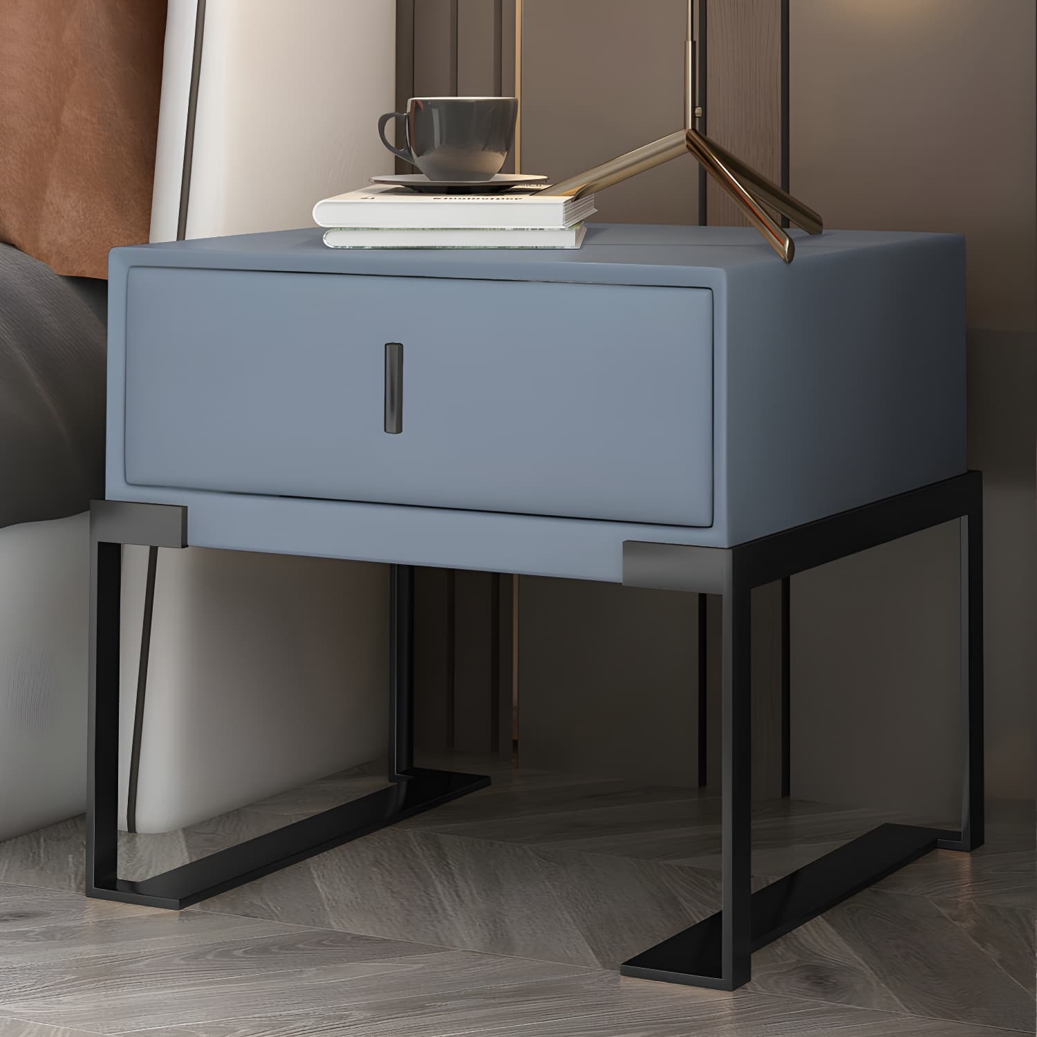 Faux Leather Nightstand 1-Drawer 21 Inch Tall Modern Legs Included Night Table thumbnail 20