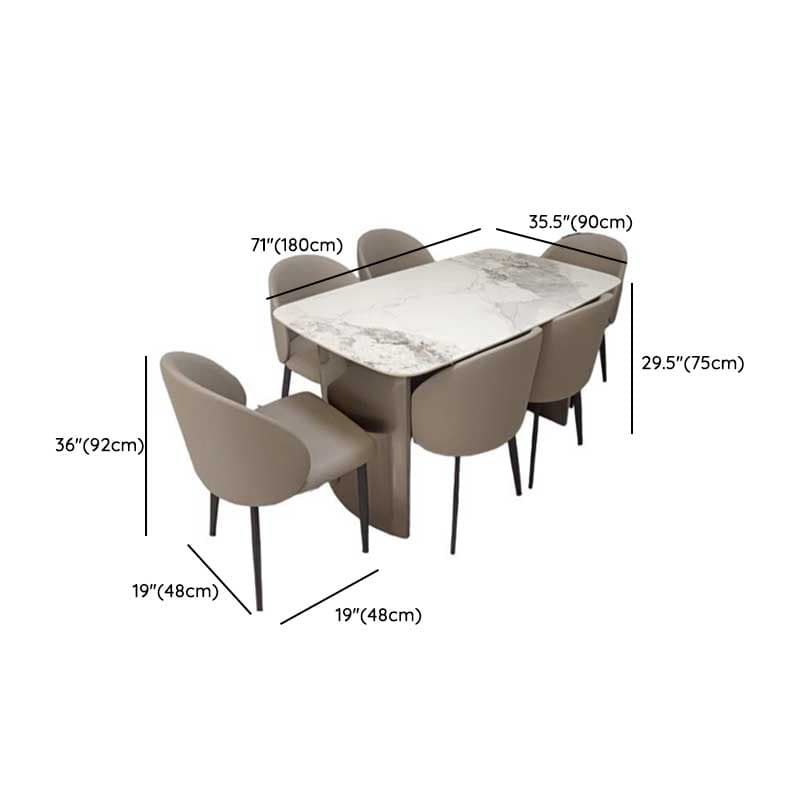 Retro Slate Dining Table Set with Dual-base, Upholstered Chairs, Back, and White Top thumbnail 16