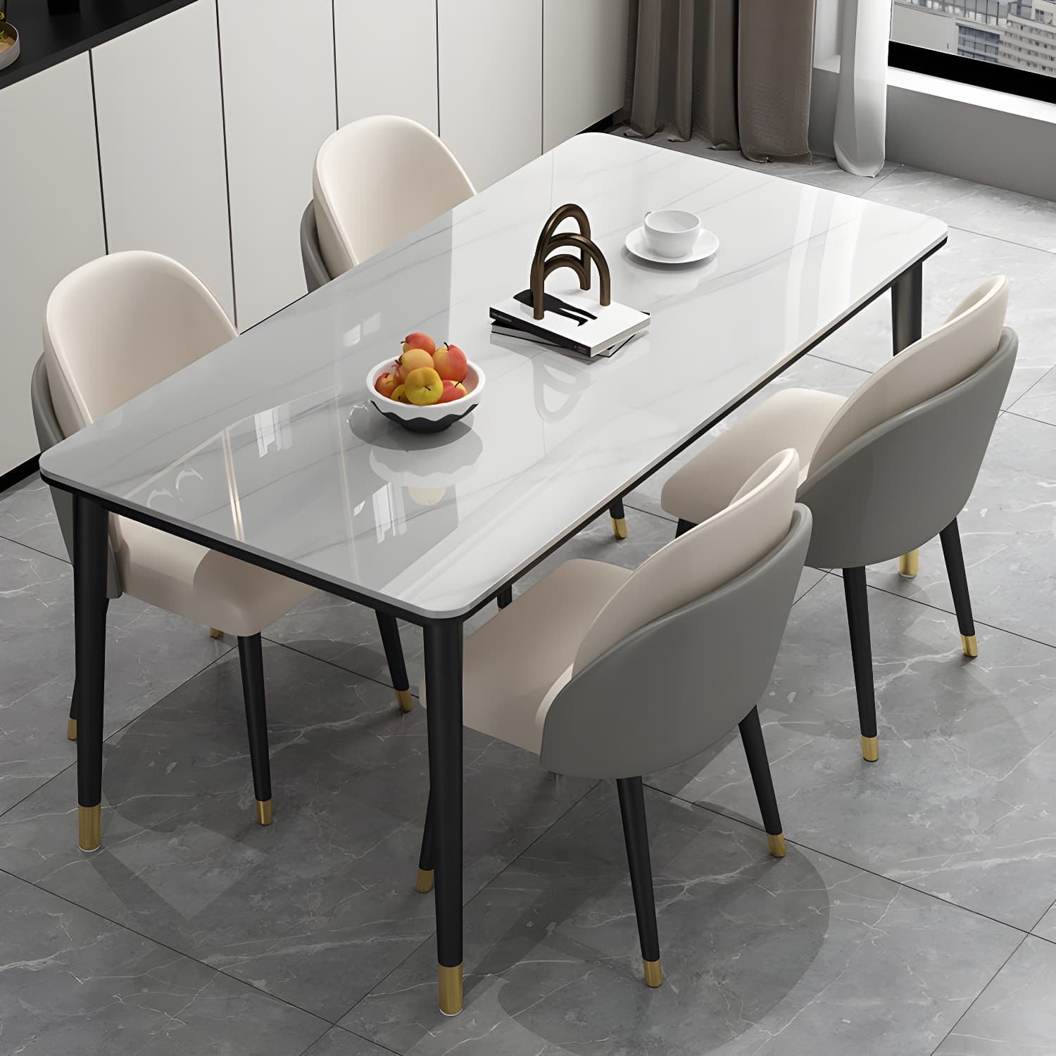 Glam Iron Dining Table Set 1/2/5/7 Pieces Rectangle Dinette Set with Sintered Stone Top thumbnail 2