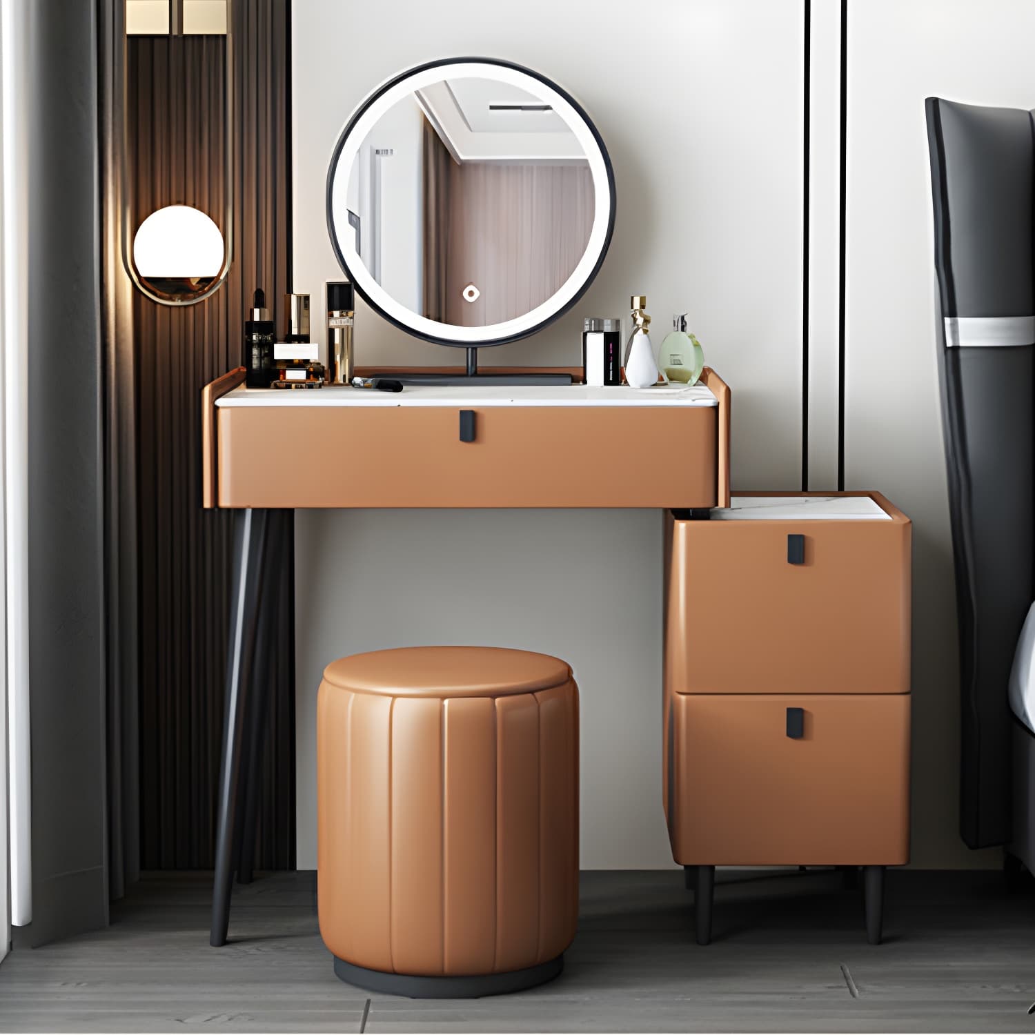 1/3 Drawers Vanity Set with Stool Modern Stone Top Dressing Table thumbnail 8