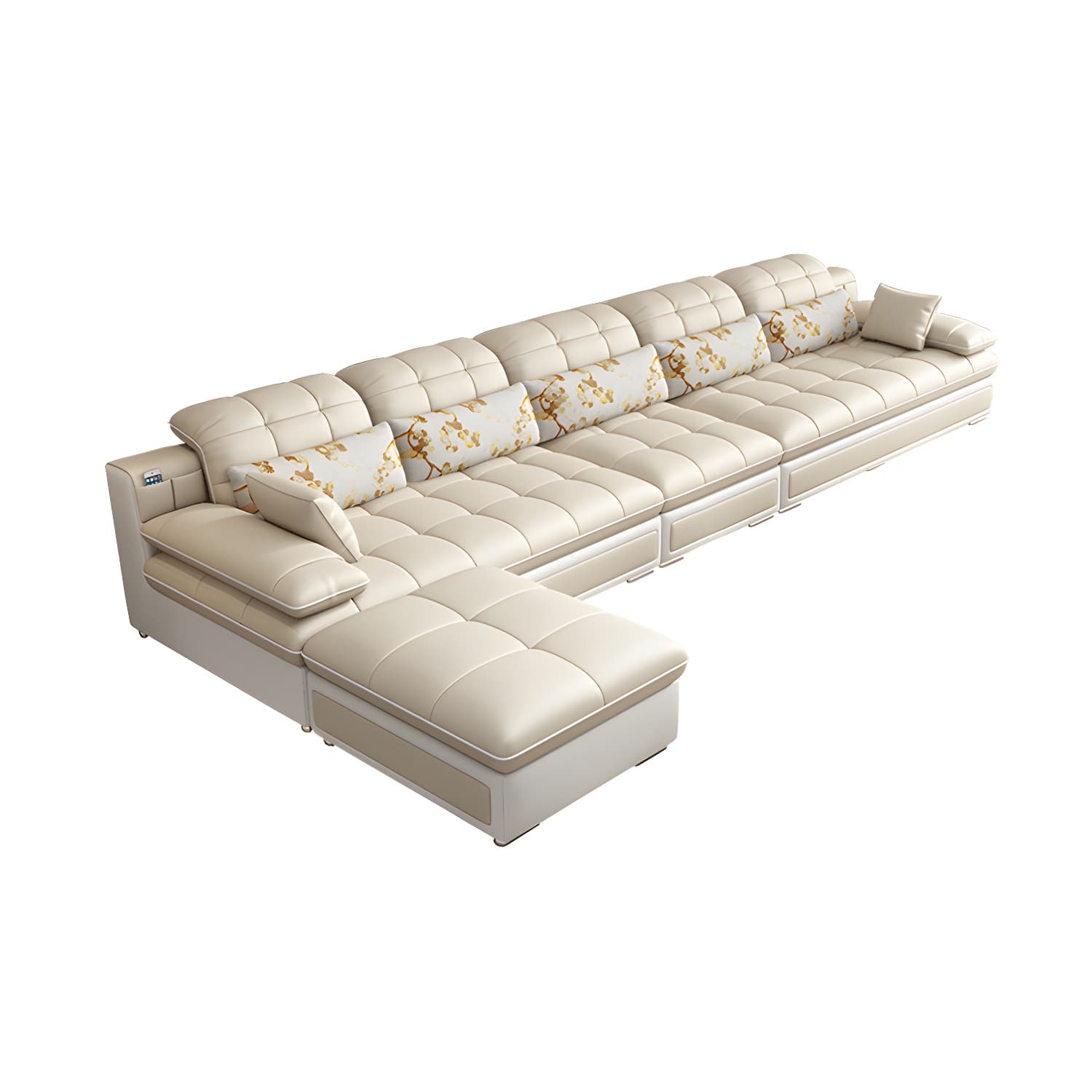 Contemporary Faux Leather Sofa & Chaise Biscuit Back Pillow Top Sofa thumbnail 5