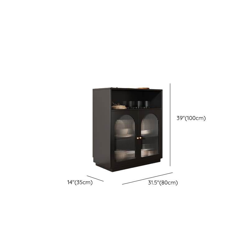 Standard/Narrow Midnight Black Lumber Cupboard 2 Shelves Pantry Hutch Glass-panel Door Sideboard thumbnail 9