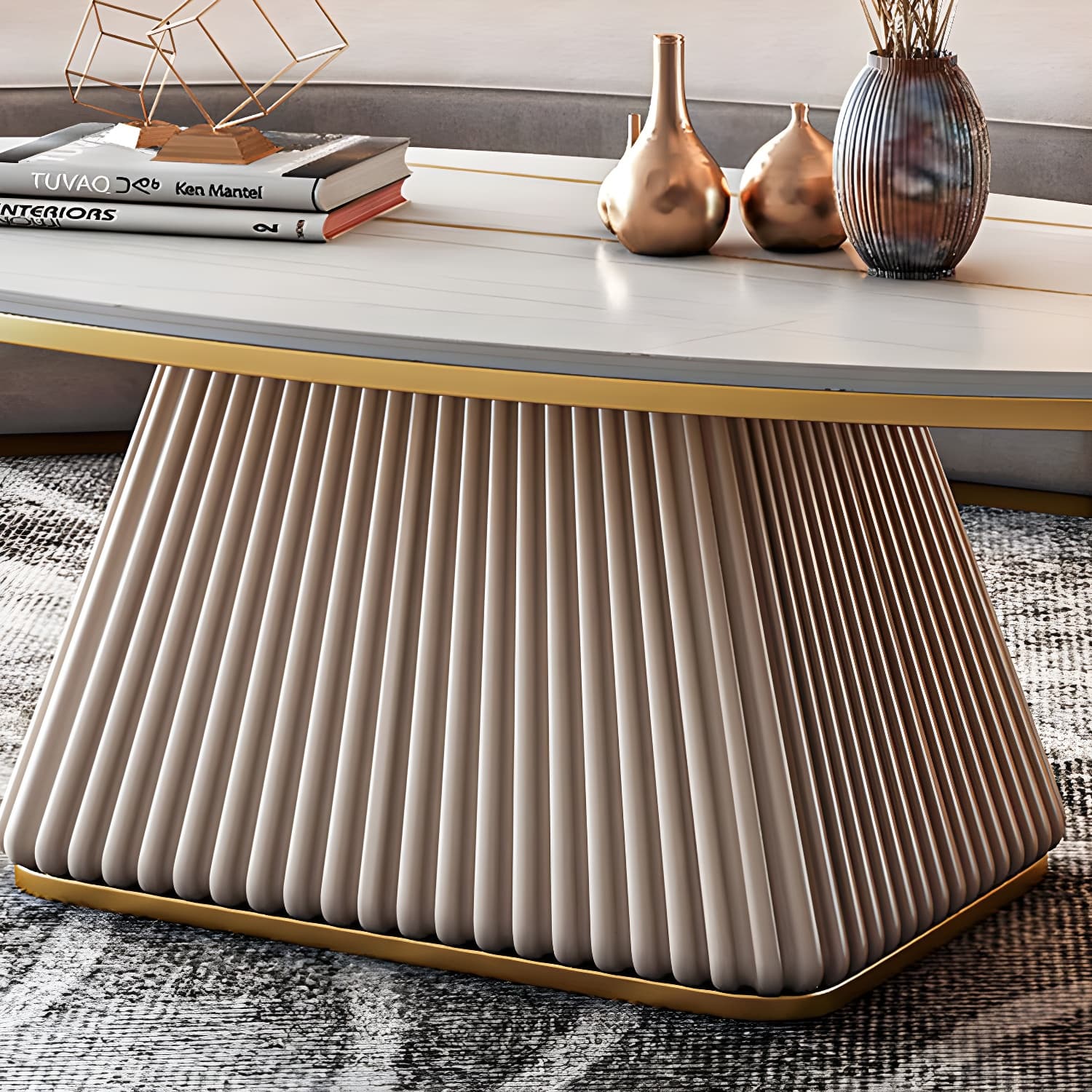 Glam Single Coffee Table Oval Pedestal Coffee Cocktail Table thumbnail 10