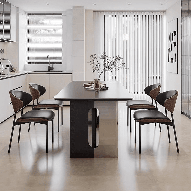 Dining Table Set with Slate Top and Two-sided Pedestal, Fixed Table, Padded Chair with Back, 5-piece in Dove Grey thumbnail 1