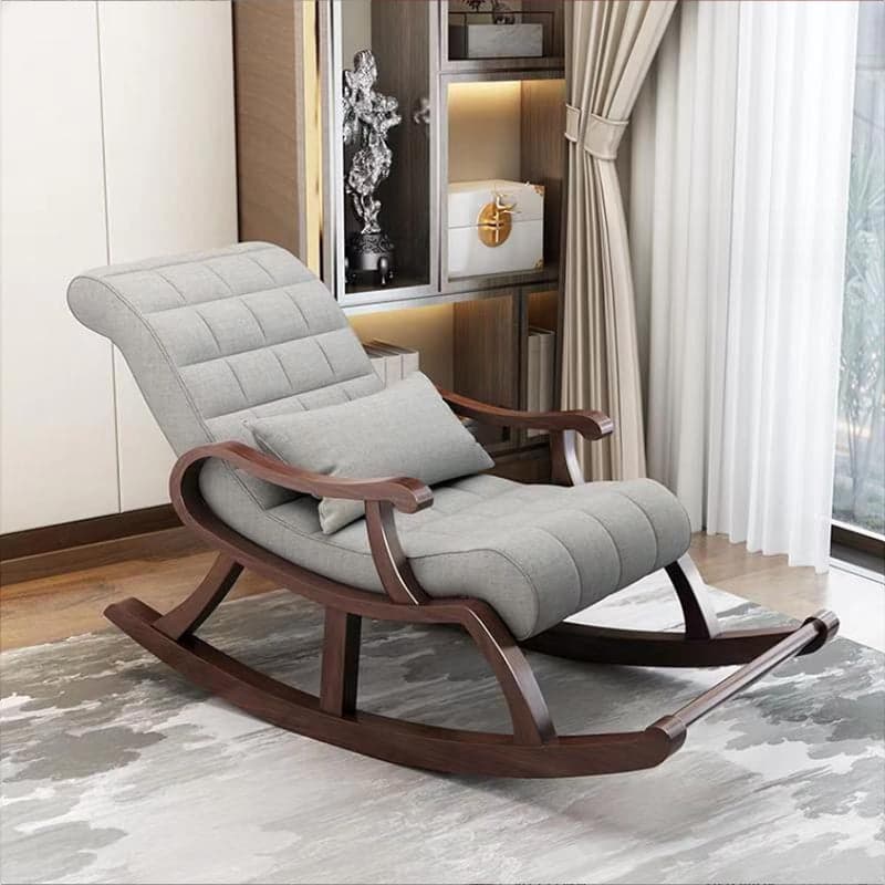 Stylish Modern Upholstered Rocking Chair with Brown Wood Legs and Track Arms thumbnail 7