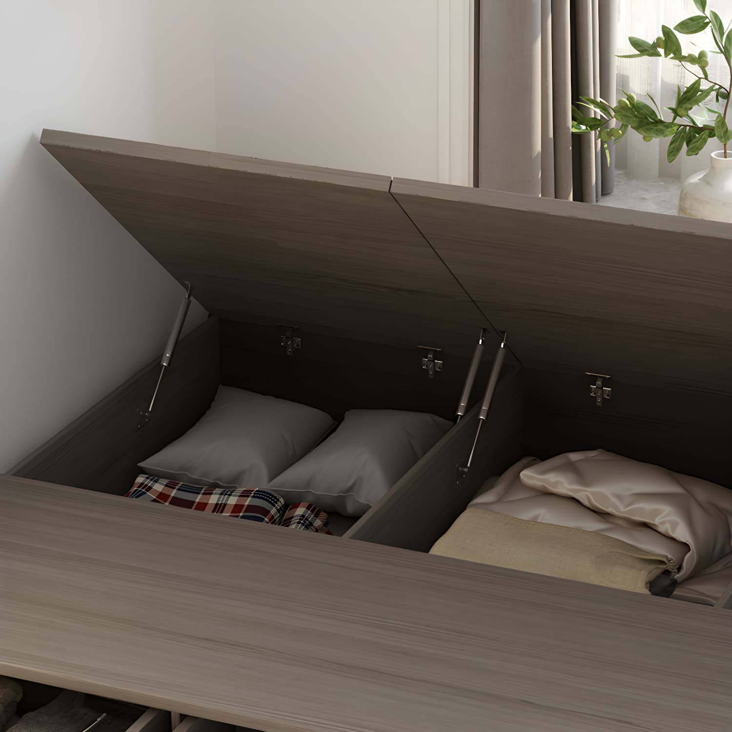 Light Brown Platform Bed Scandinavian 13.77" Tall Bed Frame with Storage Drawers thumbnail 7