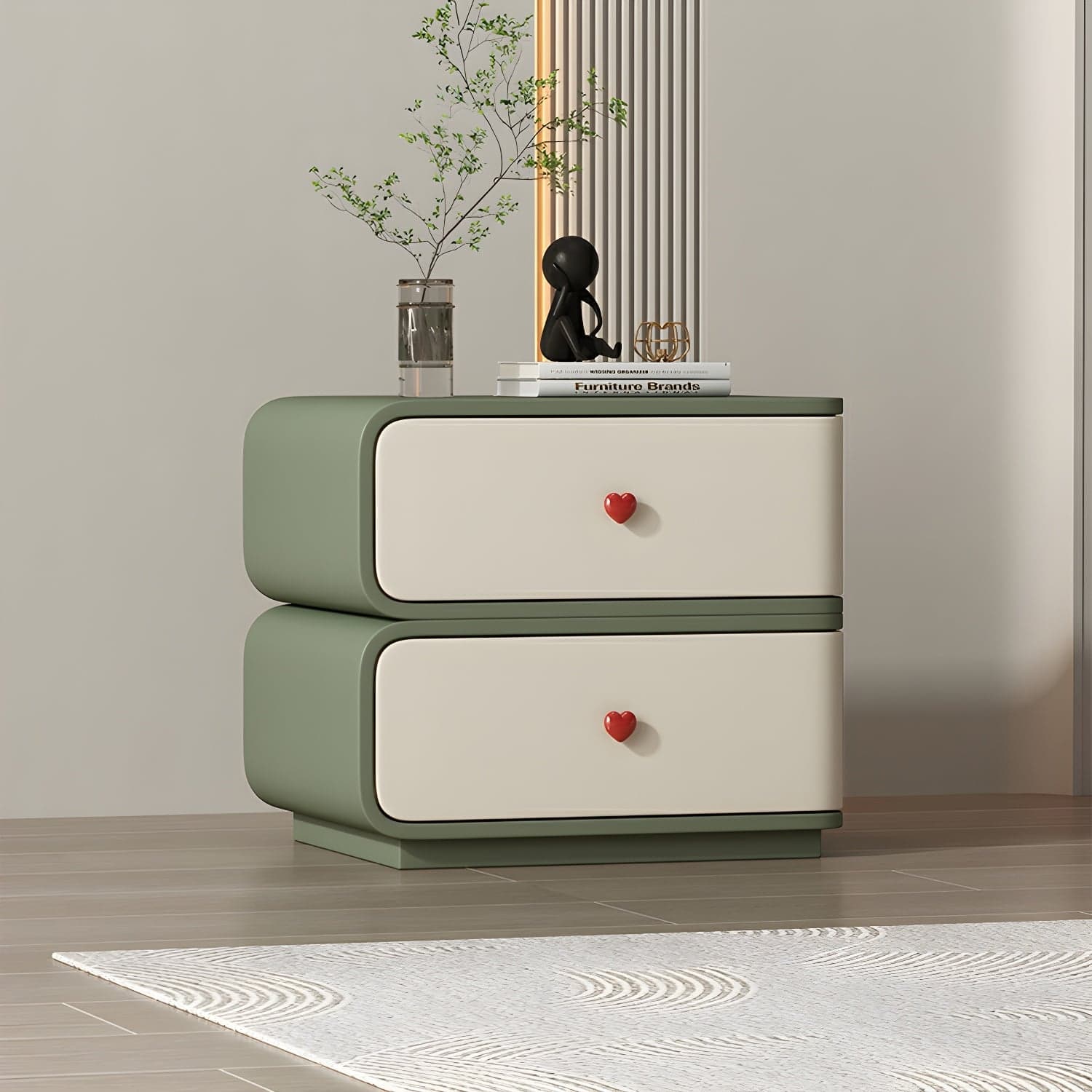 Contemporary Solid Wood Frame Nightstand with Microfiber Leather Silent Slide Two Drawers thumbnail 2