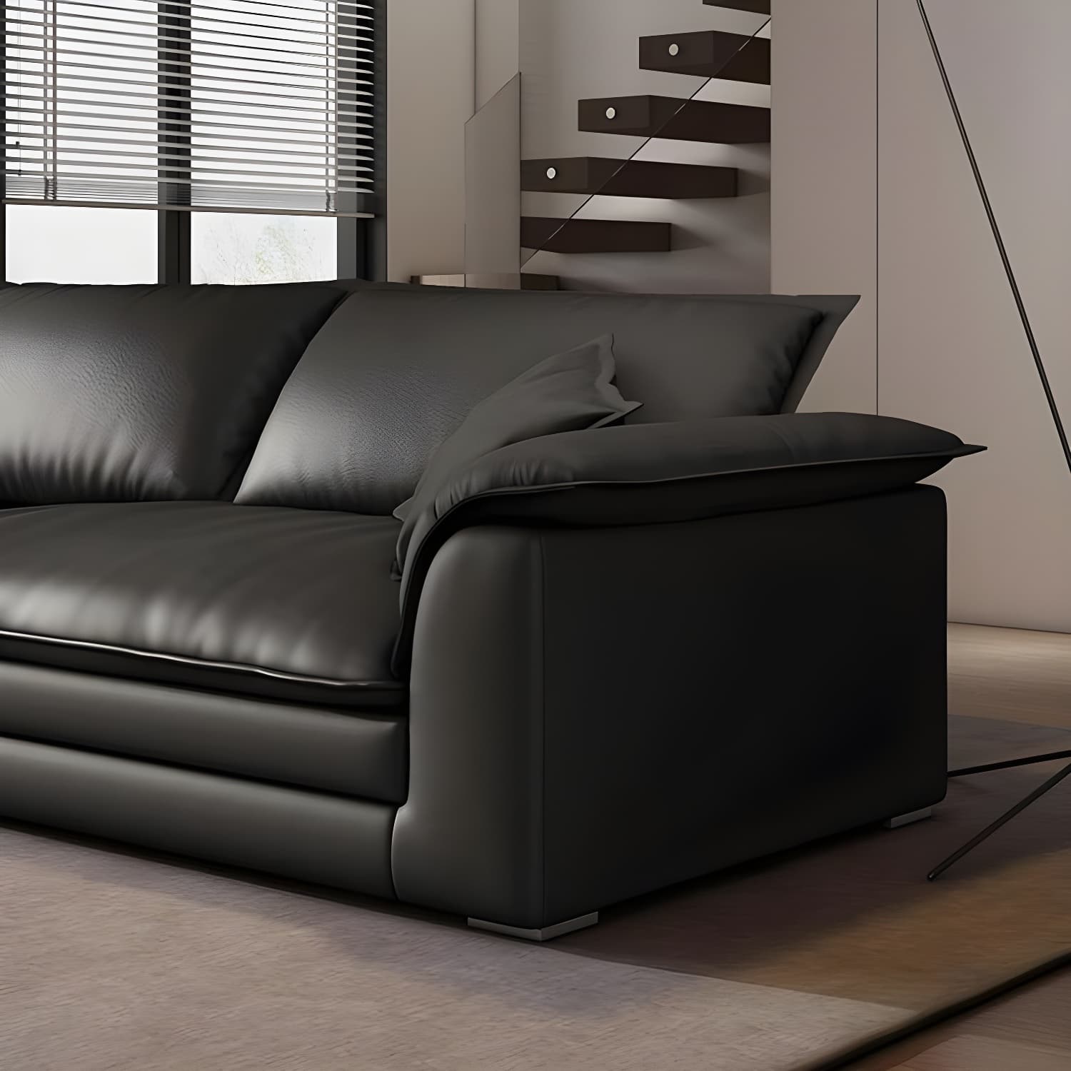 Black Cushion Back 30'' Interface Genuine Leather Sofa Pillow Top Arm thumbnail 6