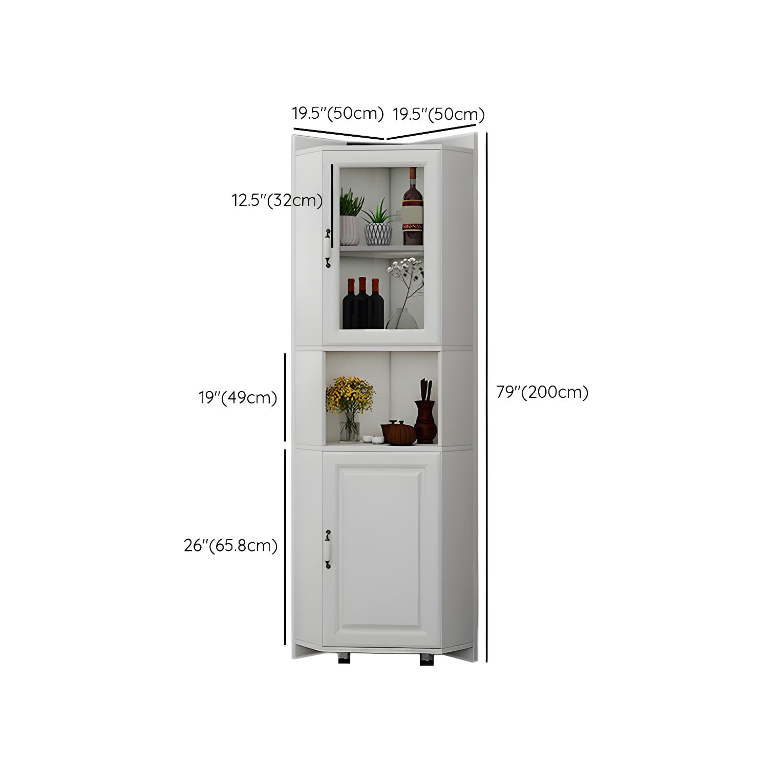 Modern White Corner Accent Cabinet with Glass Doors and Adjustable Interior Shelves thumbnail 15