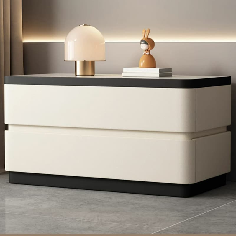 Modern Faux Leather Nightstand with 2 Drawers and Stone Countertop for Bedroom thumbnail 13