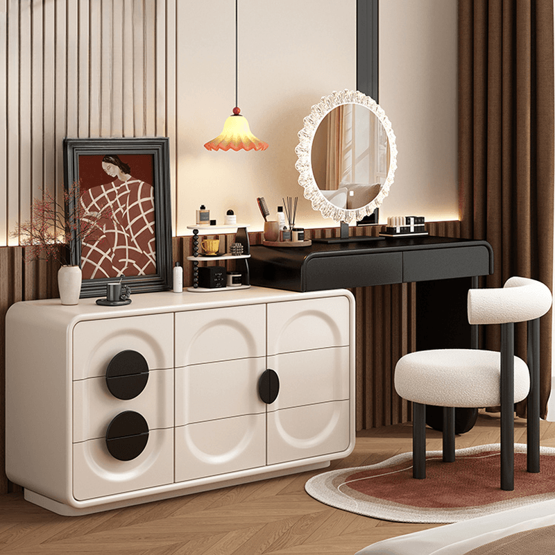 Large/Standard Vanity Set in White with 5 Drawers, Mirror Lights, Seat, Lighting, and Scalable Design thumbnail 3