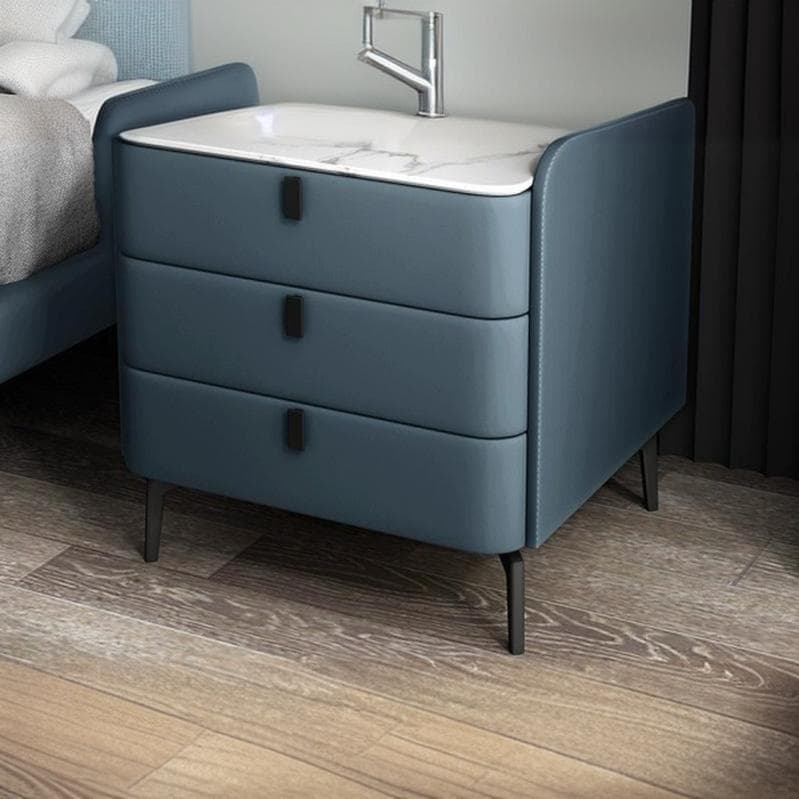 Modern Wooden 3-Drawer Nightstand Stone Countertop with Legs Partial Assembly Required thumbnail 2