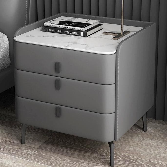 Modern Wooden 3-Drawer Nightstand Stone Countertop with Legs Partial Assembly Required thumbnail 6