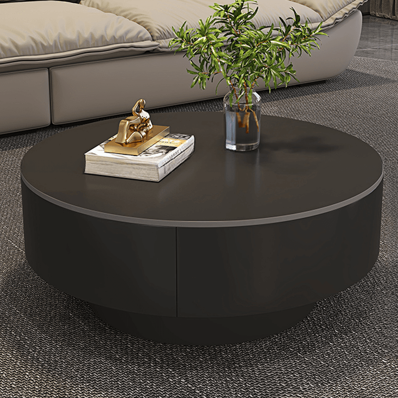 Single/Nesting Round Slate Coffee Table with Drum Base and Drawer