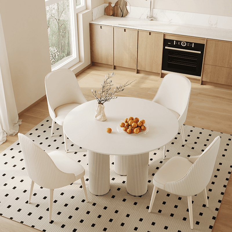 Ribbed Leg Circular-shaped Sintered Stone Dining Table with a Fixed Table Top for 2/for 4 in a Modern Simple Style thumbnail 13
