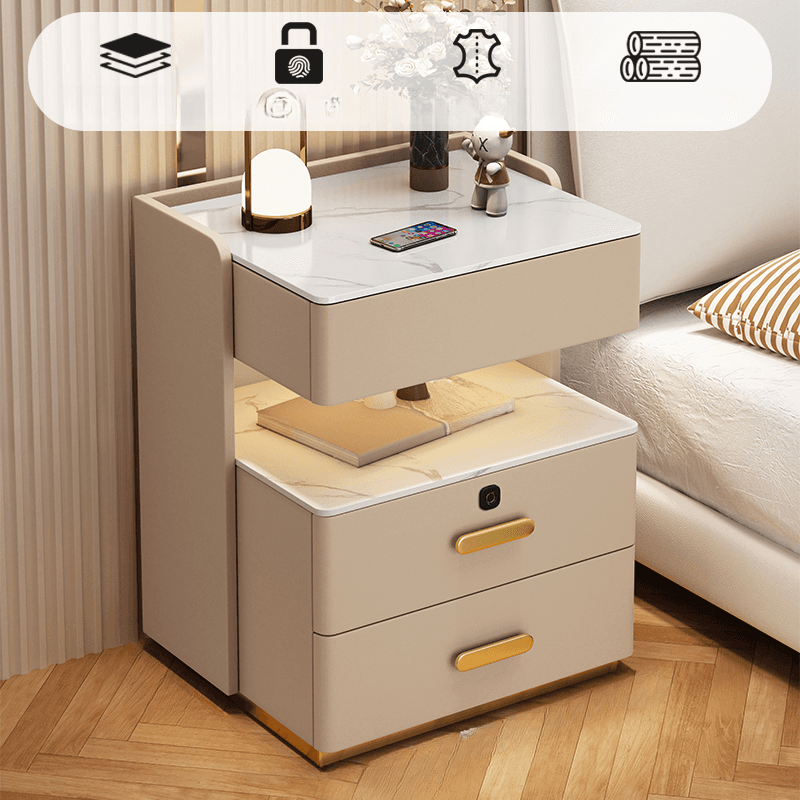 Minimalist Sintered Stone Drawer Storage Nightstand with Illumination Light thumbnail 4