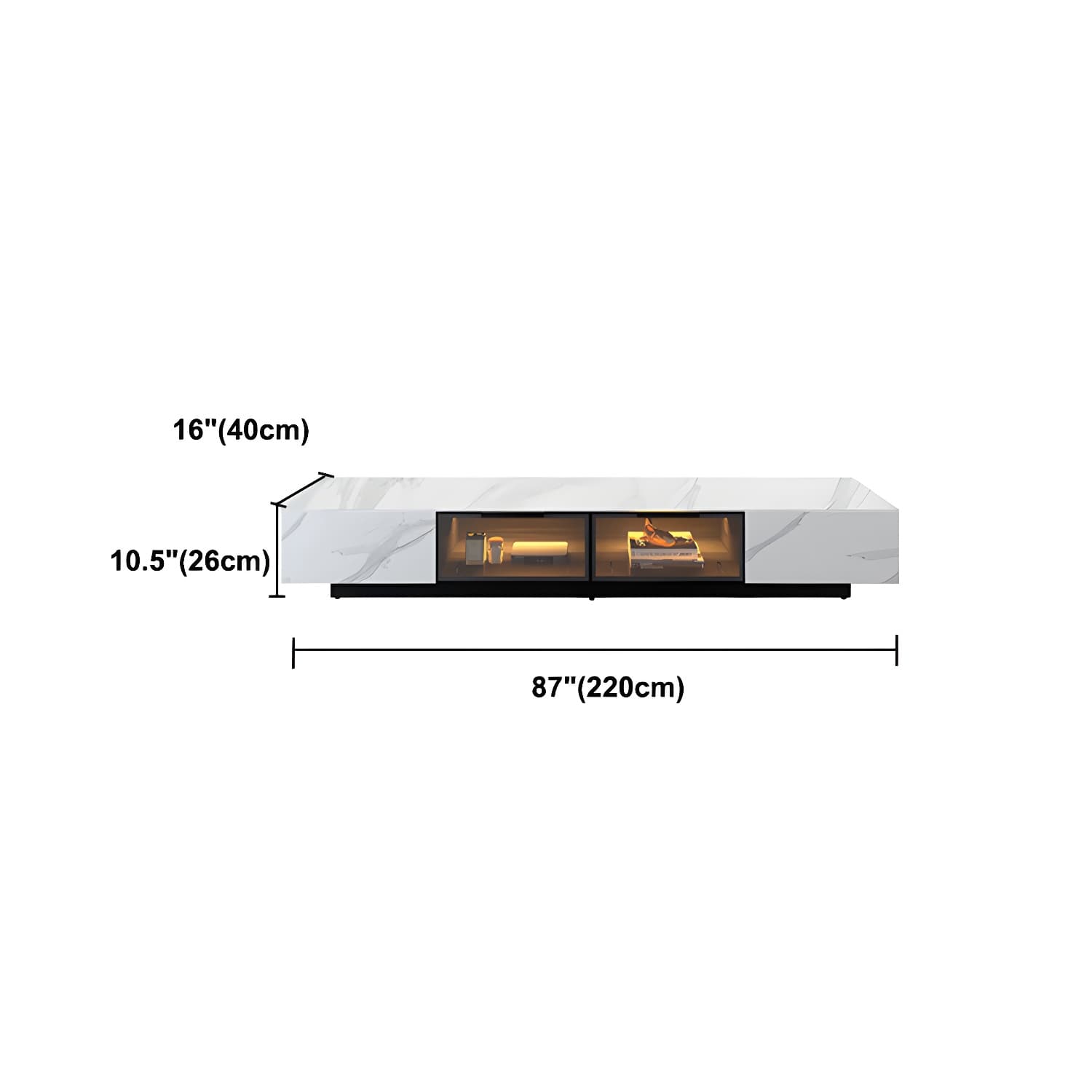 Modern Slate TV Stand White Closed Storage TV Console with Sensor Light thumbnail 11