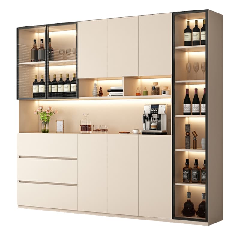 Off-White Contemporary Wood Buffet Sideboard with Cabinets and Shelves thumbnail 5