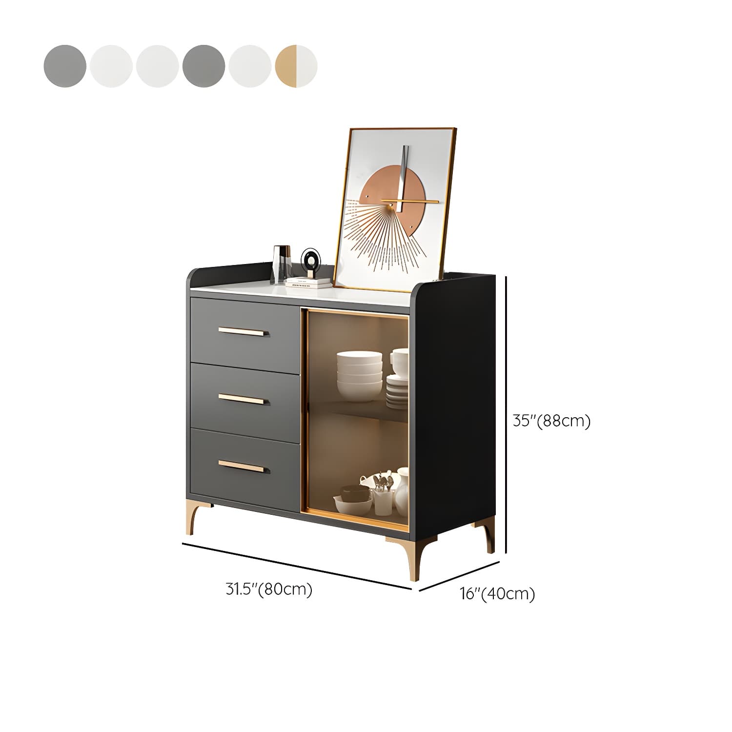 Glam Style Sideboard Wood Glass Doors Side Board with Cabinets and Drawers without Light thumbnail 18