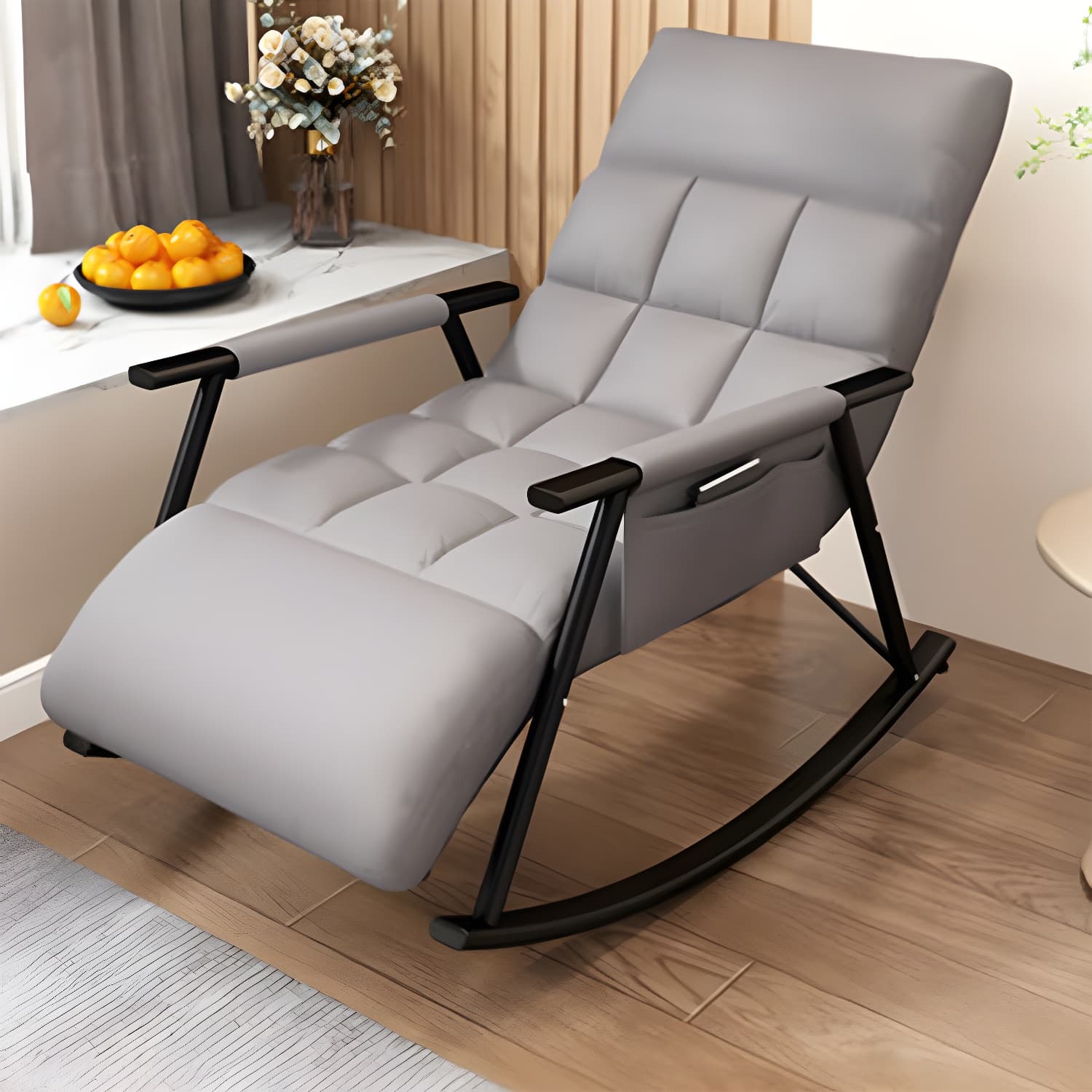 Modern Style Rocking Chair Faux Leather Upholstered Chair with Storage thumbnail 4