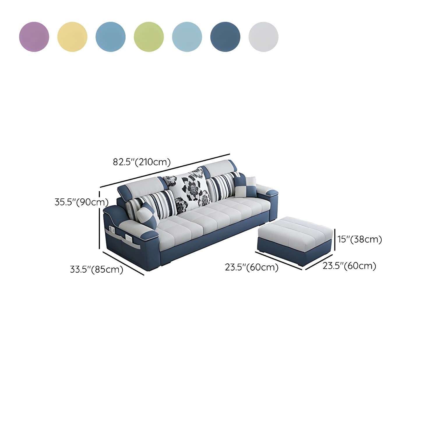Reversible L-Shape Scandinavian Sectional Sofa with Ottoman and Adjustable Headrest in 2 Piece Set thumbnail 19