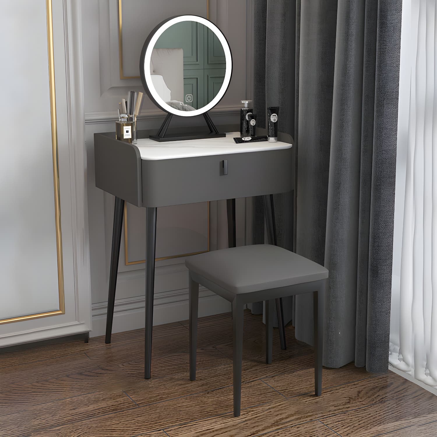 15" Wide Contemporary Make-up Vanity Mirror Dressing Table with Drawer thumbnail 2