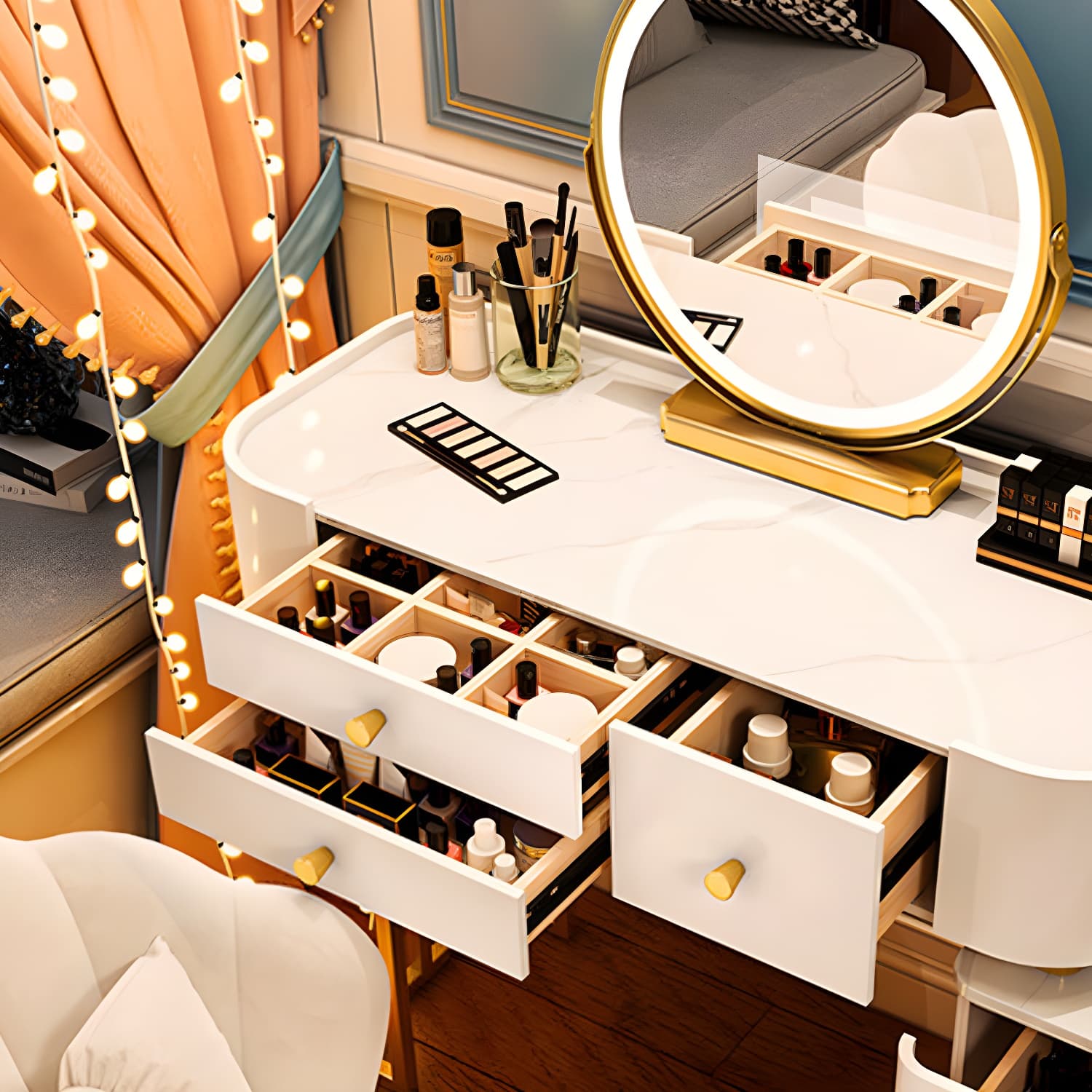 Modern Solid Wood Makeup Vanity Desk Bedroom Vanity Dressing Table Set thumbnail 10