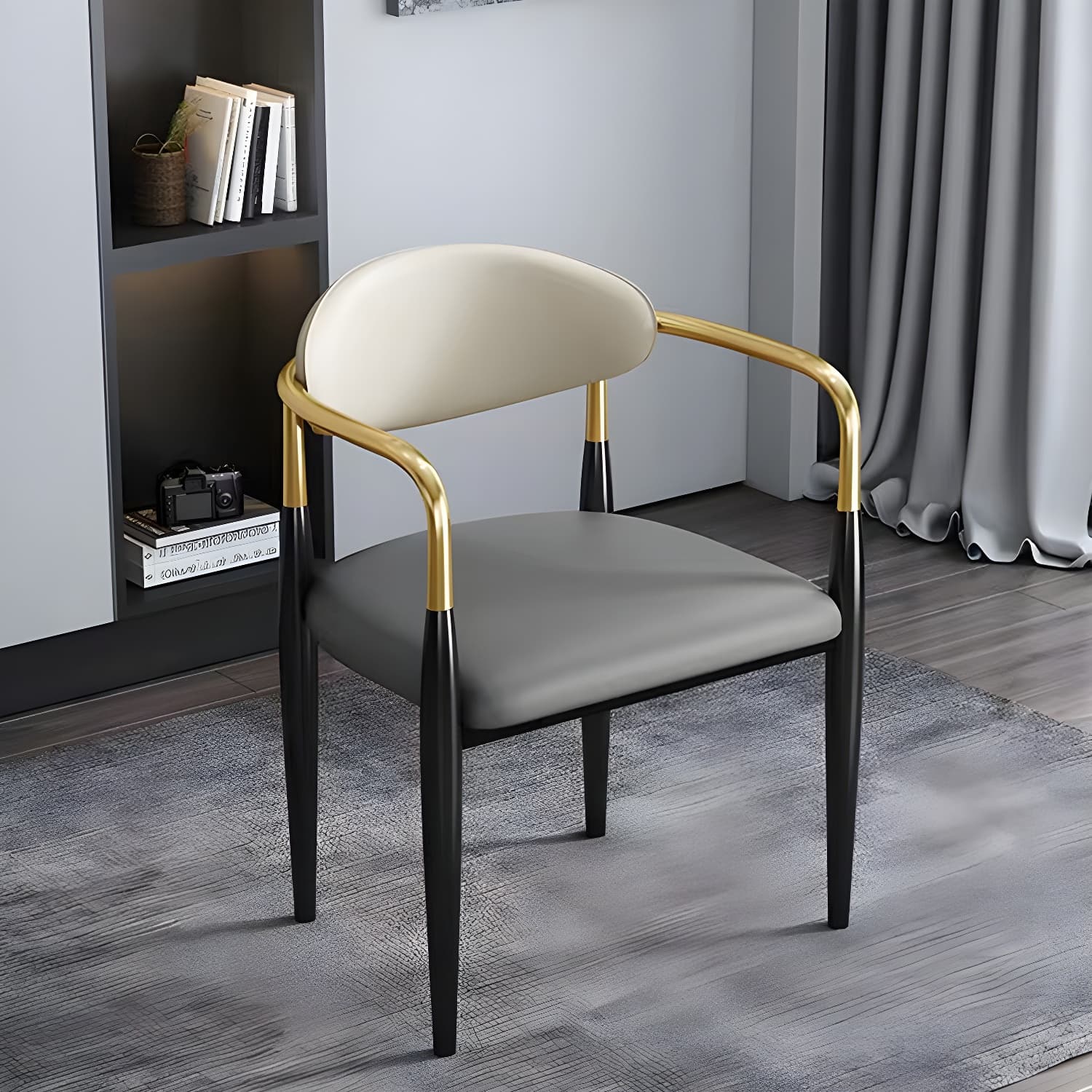 Contemporary Metal Dining Chair Black Legs Dining Room Arm Chair thumbnail 12