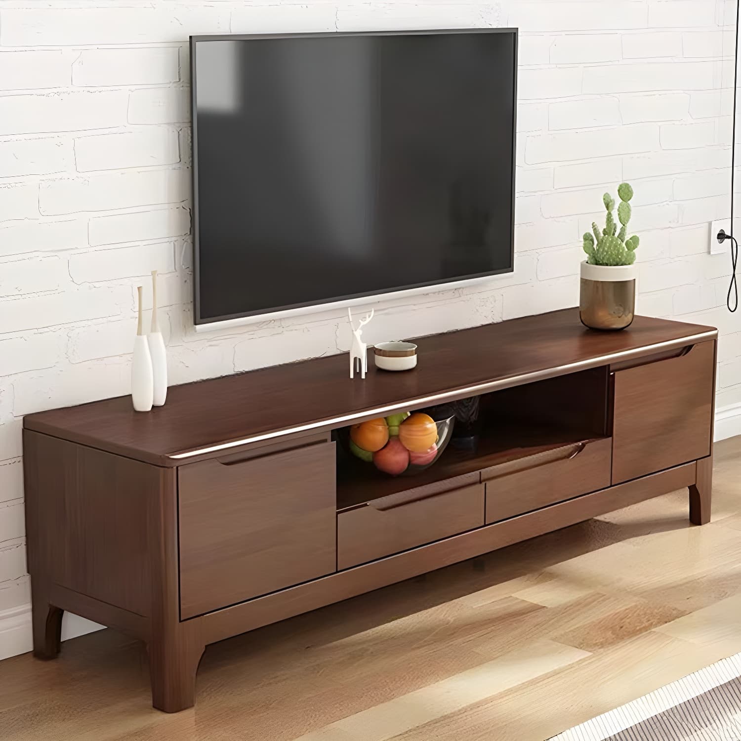Scandinavian Open Shelf TV Console 2-Cabinet TV Stand with Soft Close Drawers thumbnail 5