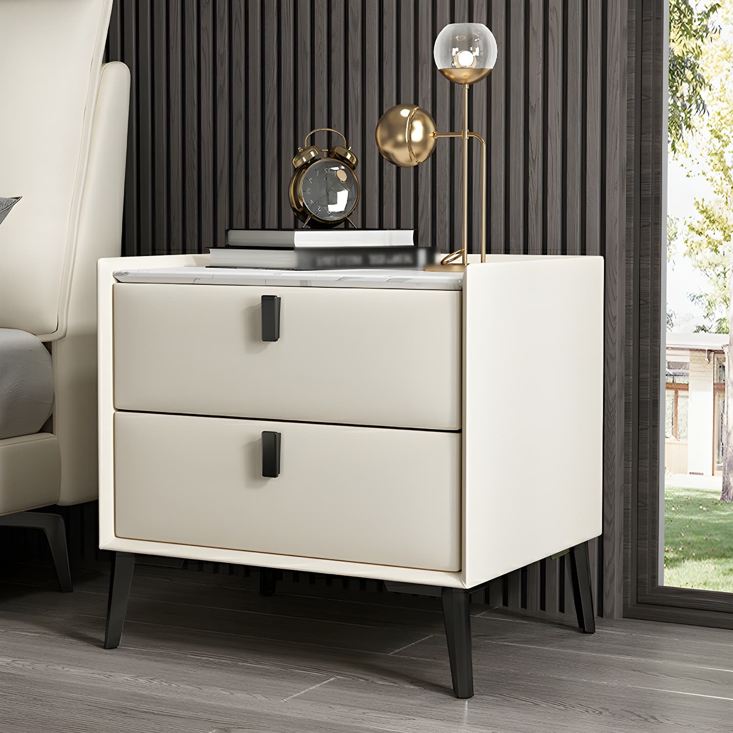Contemporary 4 Legs Storage Drawer Nightstand with Black Handles for Bedroom thumbnail 8