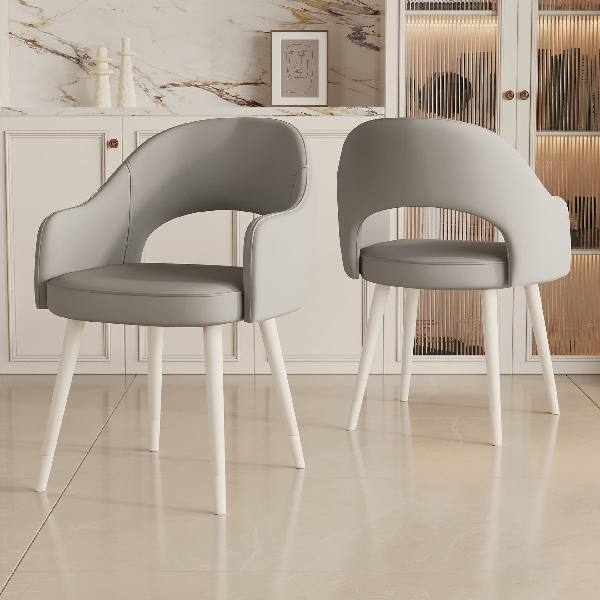 Modern Simple Style Arm Chair with Ventilated Back, Padded Upholstery, Arms, and Metal Legs thumbnail 2