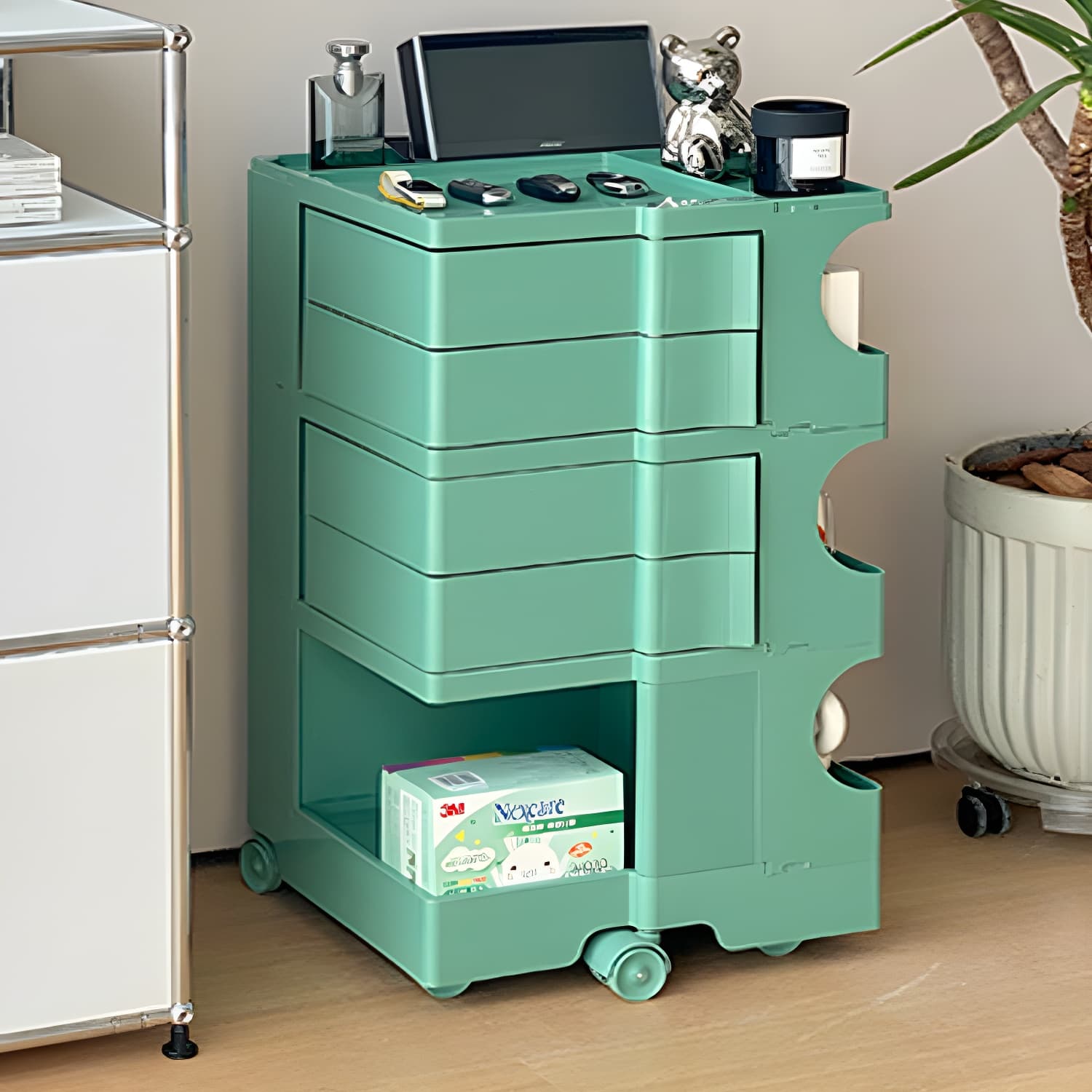 Modern Plastic Night Table Open Storage Night Stand with Wheels thumbnail 22