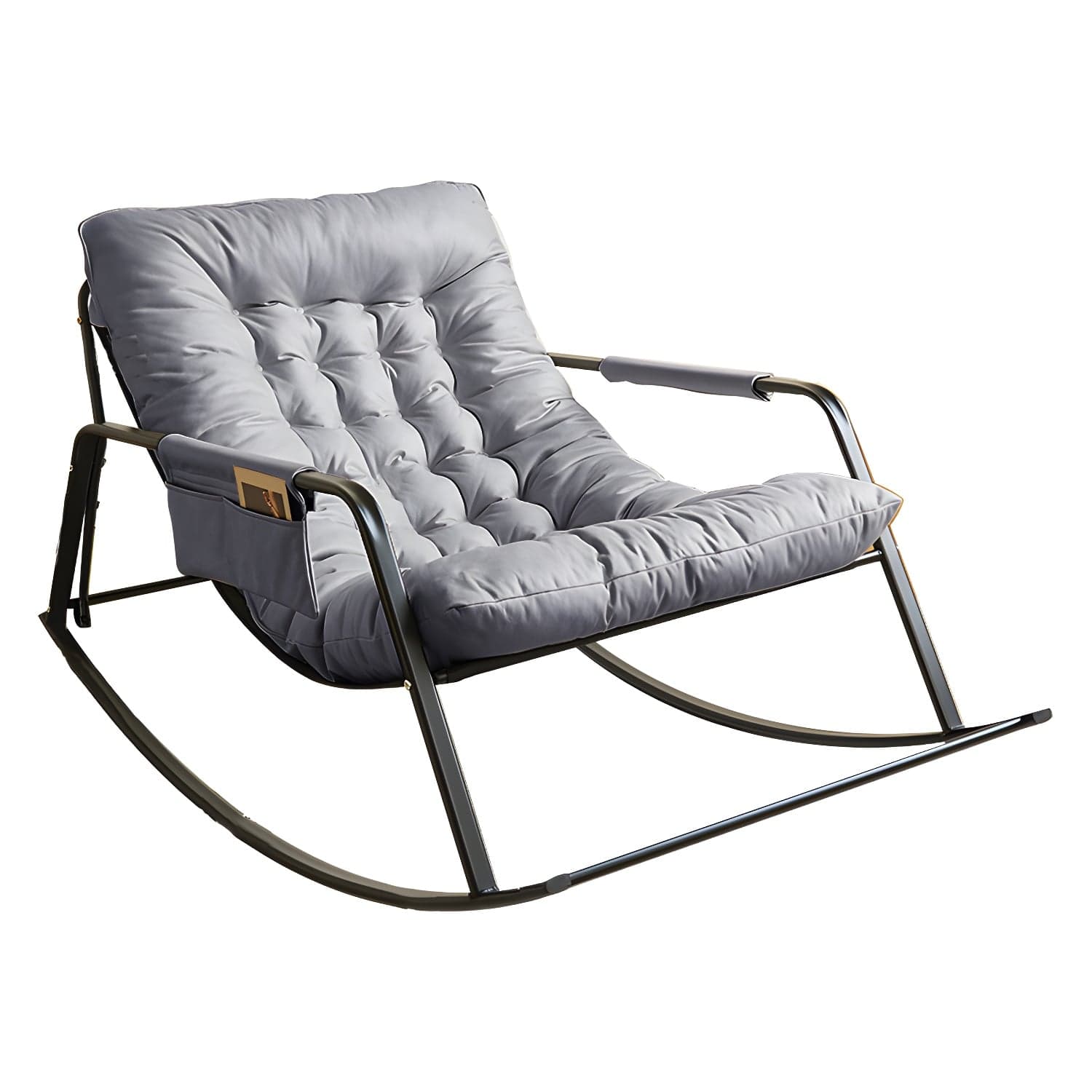 Stylish Modern Upholstered Rocking Chair with Black Metal Legs and Tufted Back thumbnail 5